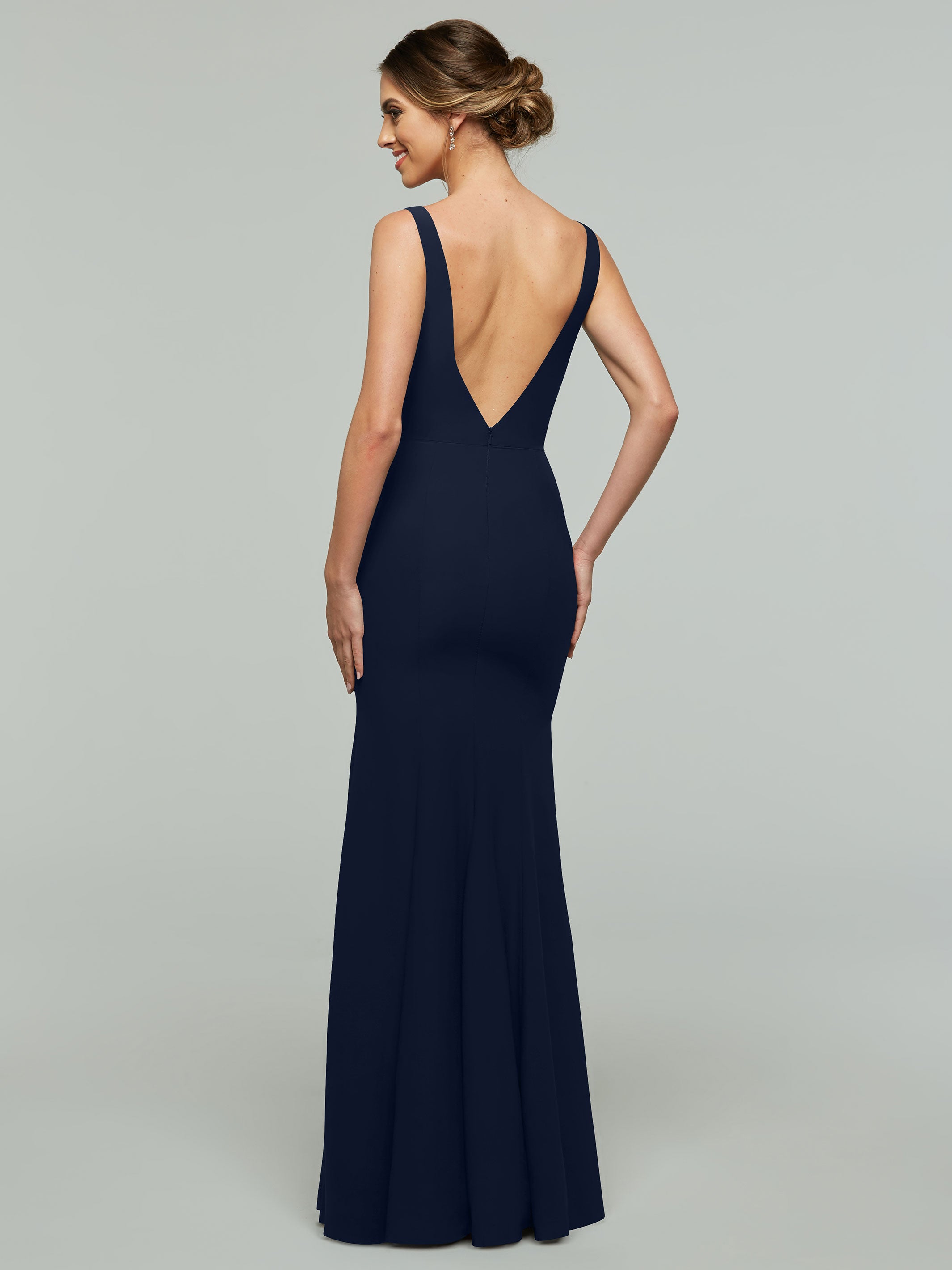 Elegant 83010 Mermaid Stretch Chiffon Bridesmaid Dress with Plunging V-Neckline - Perfect for Beach Weddings, Formal Events & Evening Parties