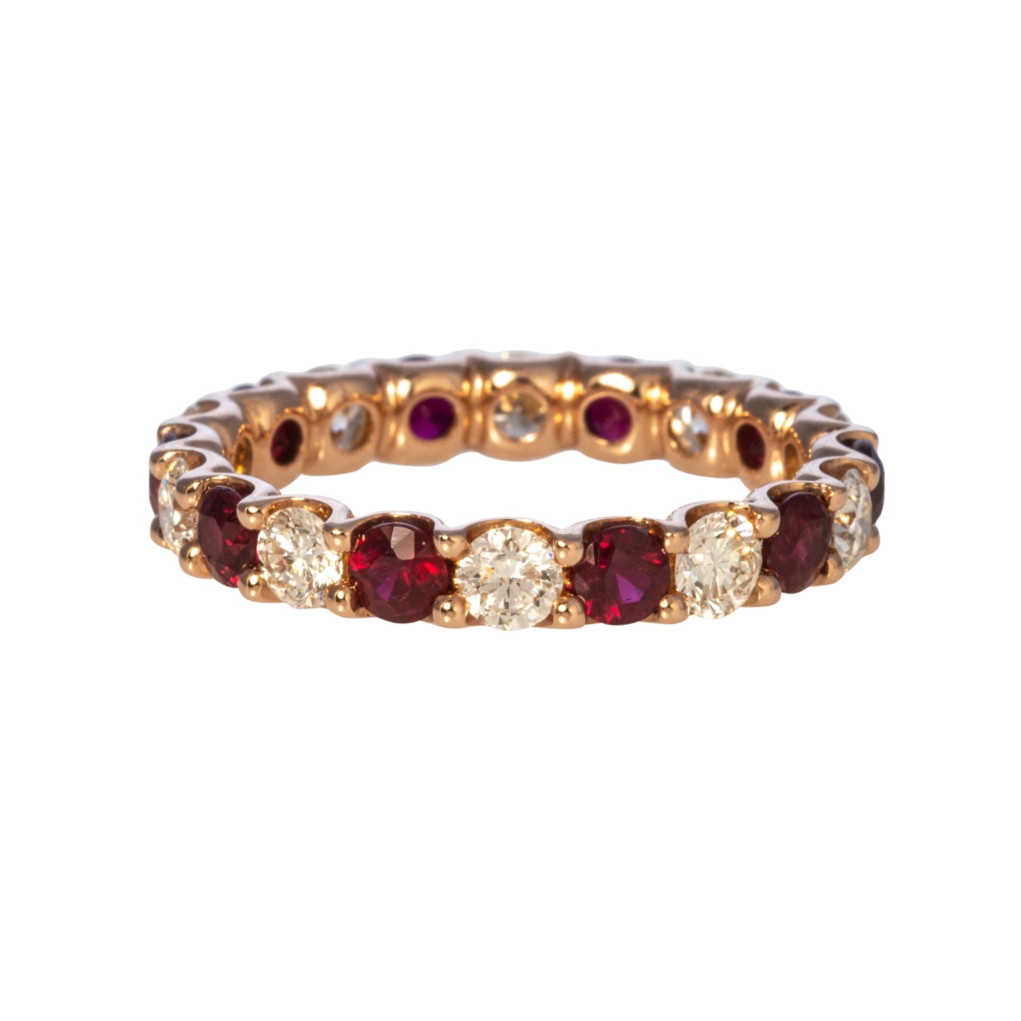 14K Rose Gold Ruby & Diamond Eternity Wedding Band - U Prong Setting for Engagement, Anniversary & Special Occasions