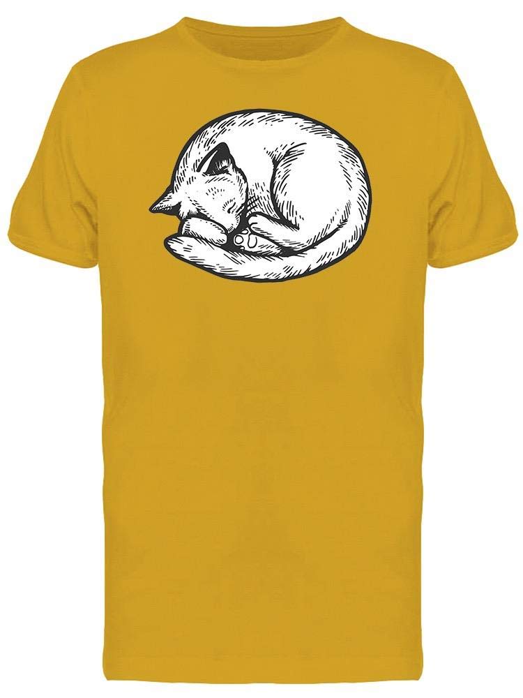 Cute Cat Sleeping Sketch T-Shirt for Men - Soft Cotton Graphic Tee for Casual Wear & Lounge