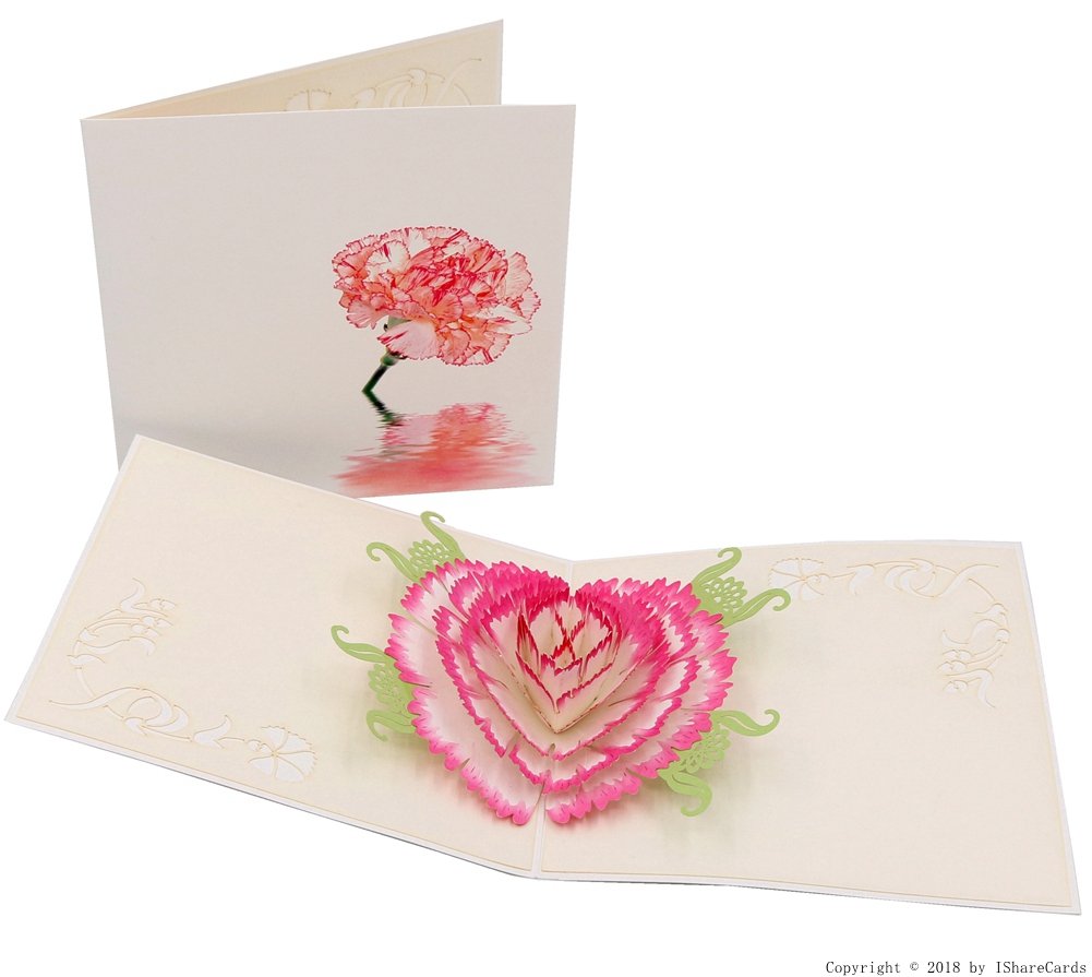 iShareCards® 3D Mother's Day Greeting Card with Carnation Design - Thank You Card & Gift for Mom - Perfect for Mother's Day, Birthday, Anniversary & Special Occasions