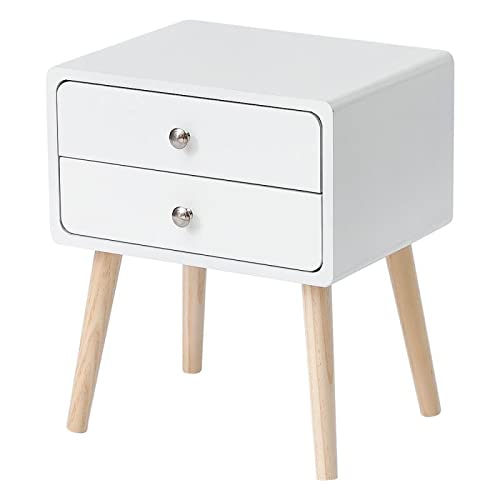 MEIE Nordic Style Solid Wood Nightstand with 2 Drawers - 42x32x50cm Bedside Table for Bedroom, Black & White Storage Cabinet - Perfect for Small Spaces, Apartment Living & Modern Home Decor