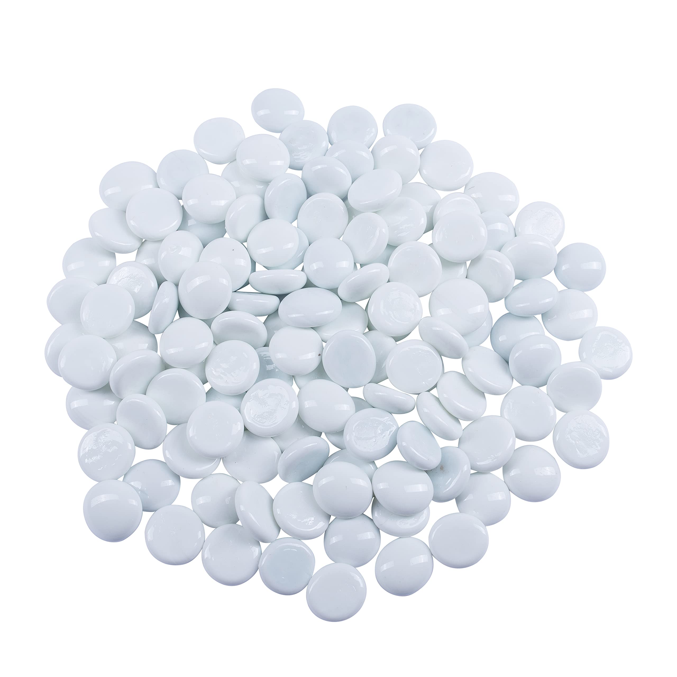 Galashield White Flat Glass Marbles - 1 LB (Approx. 100 PCS) Vase Filler, Decorative Glass Gems & Pebbles for Floral Arrangements, Home Decor, and Wedding Centerpieces