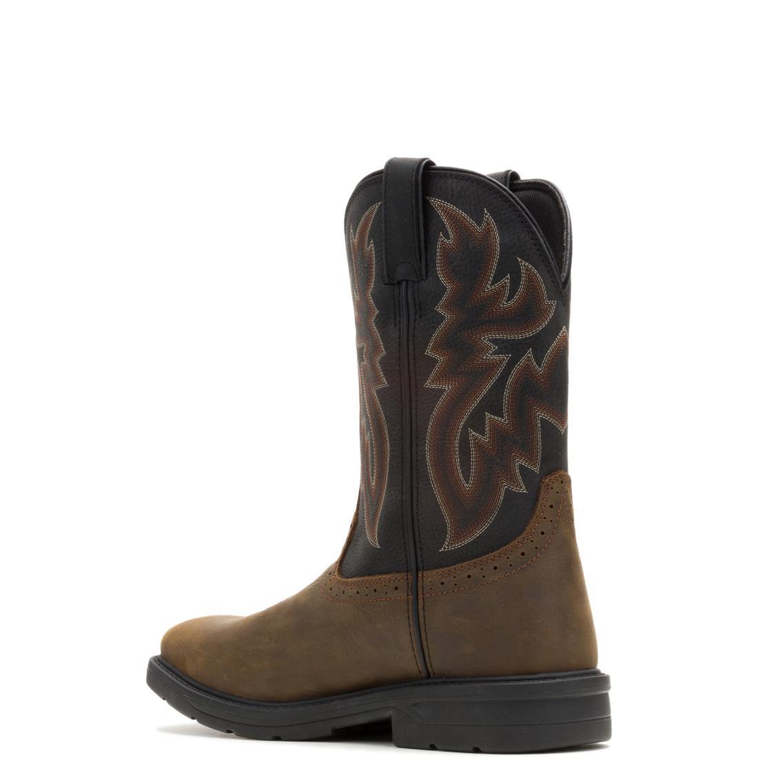 Premium Rancher Level Steel Toe Pull-On Wellington Work Boots for Men - Black/Brown - Waterproof & Slip-Resistant for Farming, Construction & Outdoor Work