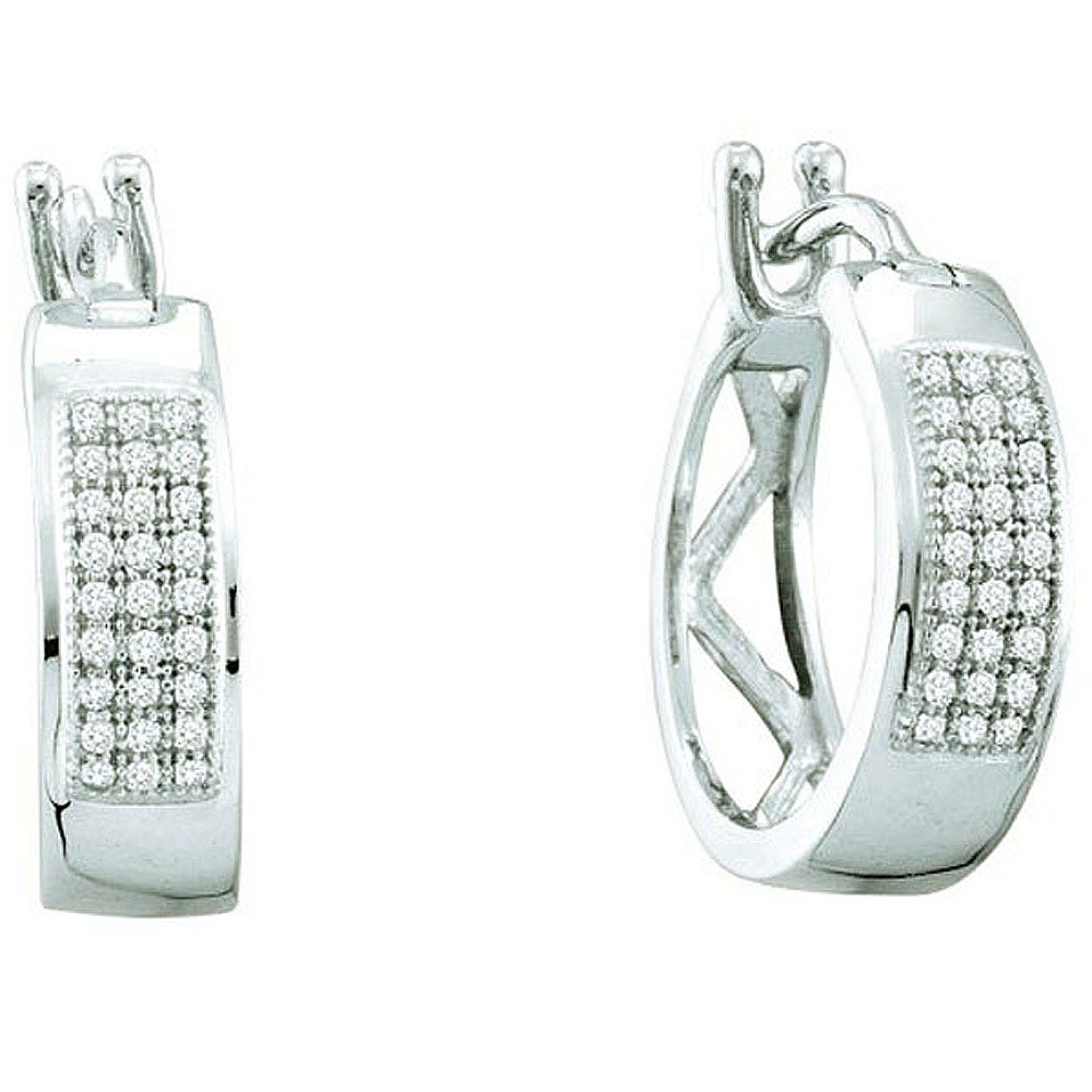 Dazzlingrock Collection 0.16 Carat (CTW) White Diamond Sterling Silver Micro Pave Hoop Earrings for Women - Perfect for Weddings, Parties & Everyday Elegance