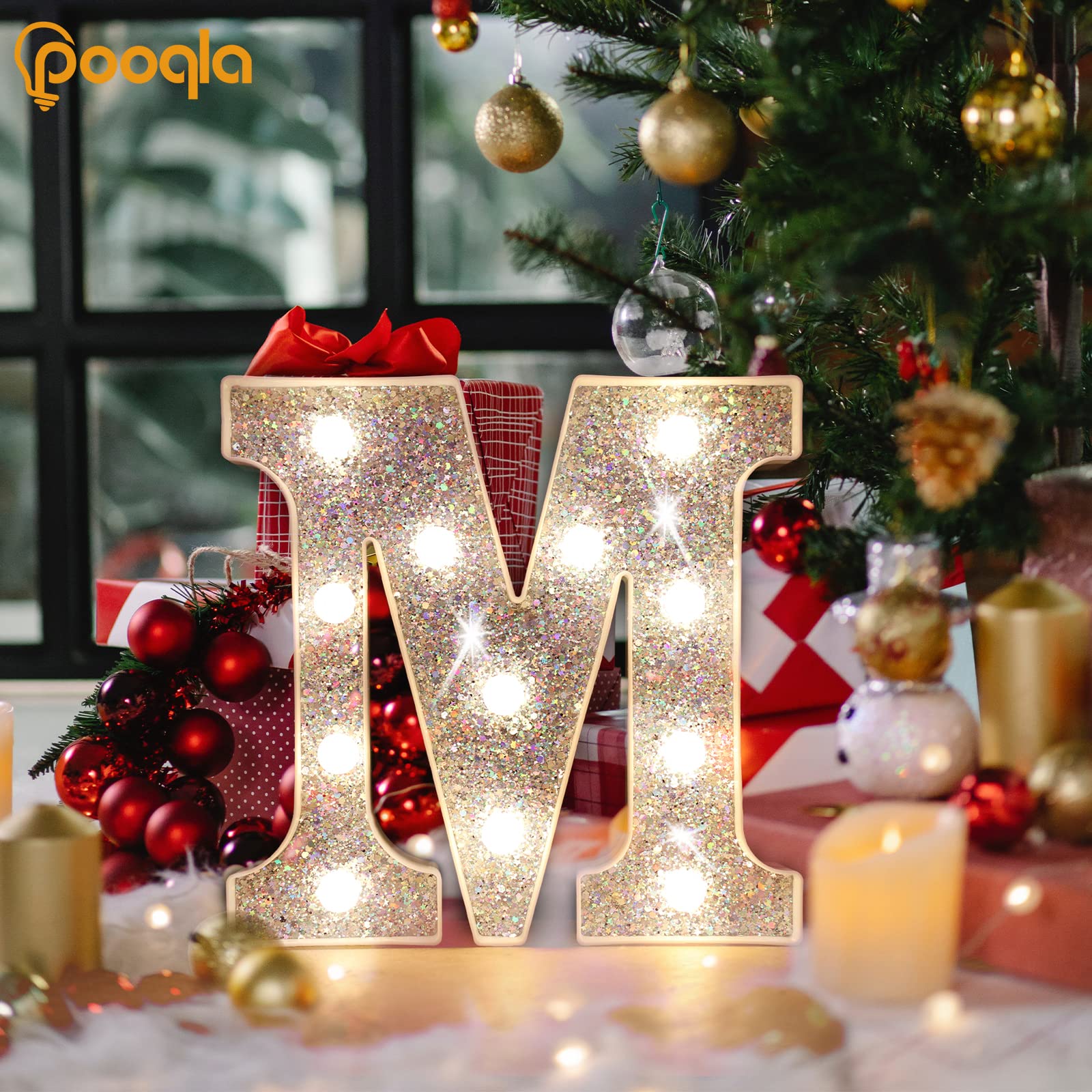 Pooqla LED Marquee Letter Lights - Silver Glitter Alphabet Letter D - Battery Powered Light Up Sign for Home Decor, Birthday Party, Wedding, Christmas - Perfect for Girls Gifts, Bar & Night Light Decorations