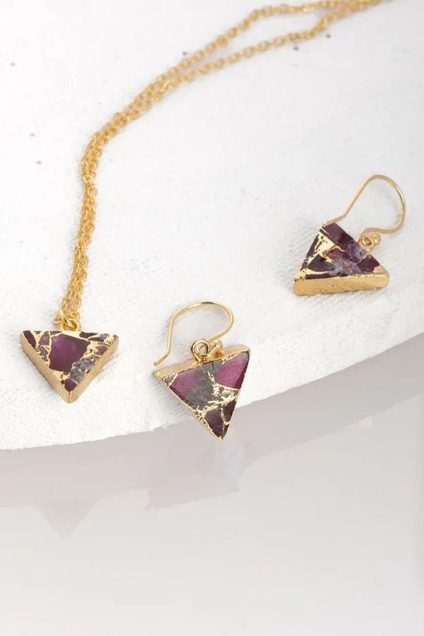 Mojave Triangle Mini Earring and Necklace Set - Dainty Gold Jewelry for Women, Minimalist Geometric Necklace and Earrings Set - Perfect for Everyday Wear, Date Night, and Gifts