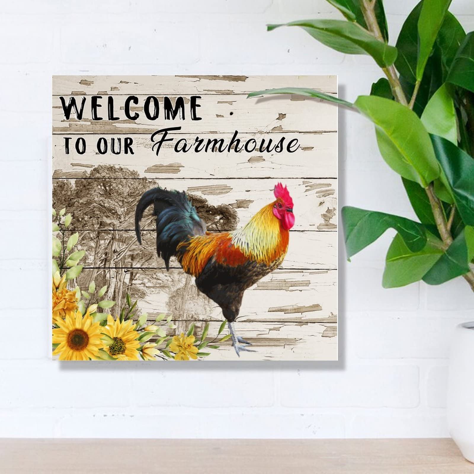 Rustic Farmhouse Wood Wall Sign - Rooster & Chicken Coop Decor - 16x16in Wood Plaque for Kitchen, Living Room, Game Room - Perfect Housewarming & Farmer Birthday Gift