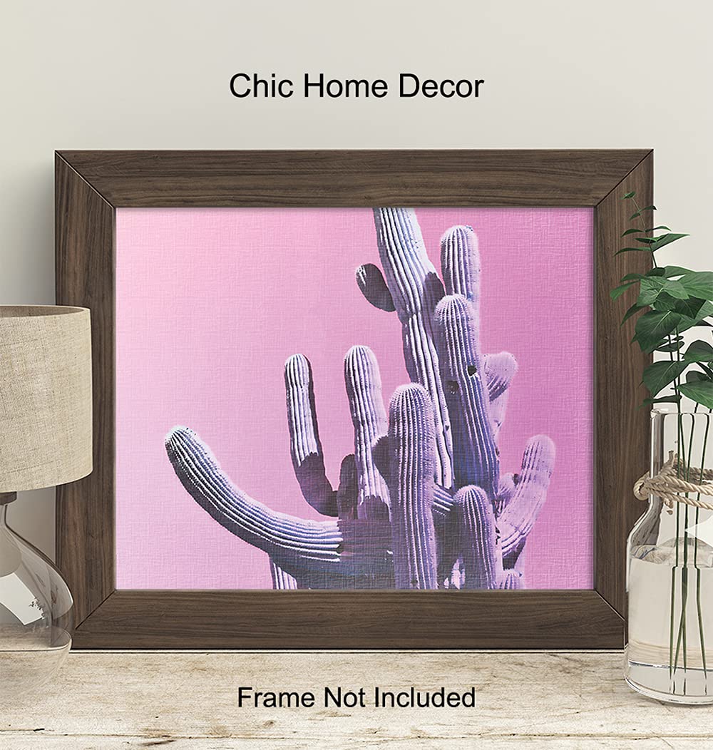 Cactus Wall Art - Modern Pink Saguaro Desert Decor for Bedroom & Living Room - Sonoran Desert Pop Art Home Decor - Unique Wall Hangings for Women's Spaces