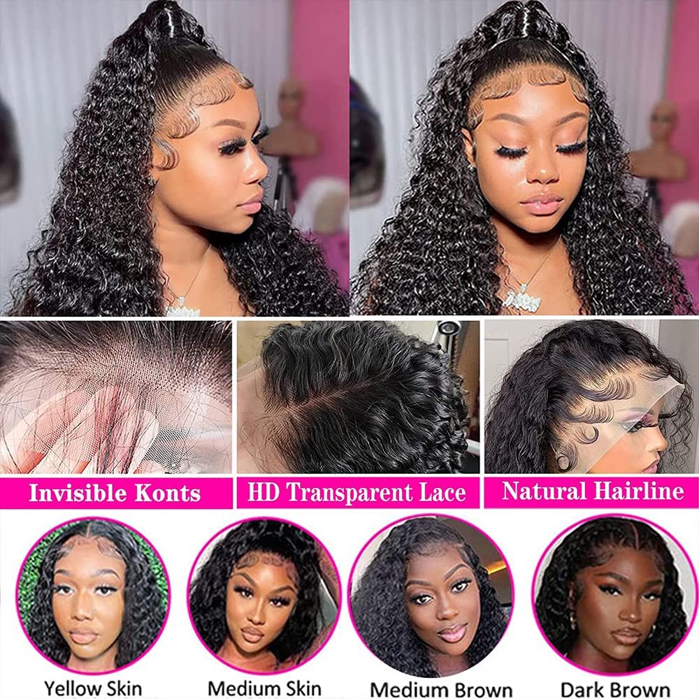 28 Inch Deep Wave Lace Front Wigs Human Hair 200% Density 13x6 HD Lace Frontal Wigs - Pre Plucked Deep Curly Glueless Wigs with Baby Hair for Women (Natural Black) | Perfect for Daily Wear, Cosplay, and Special Occasions