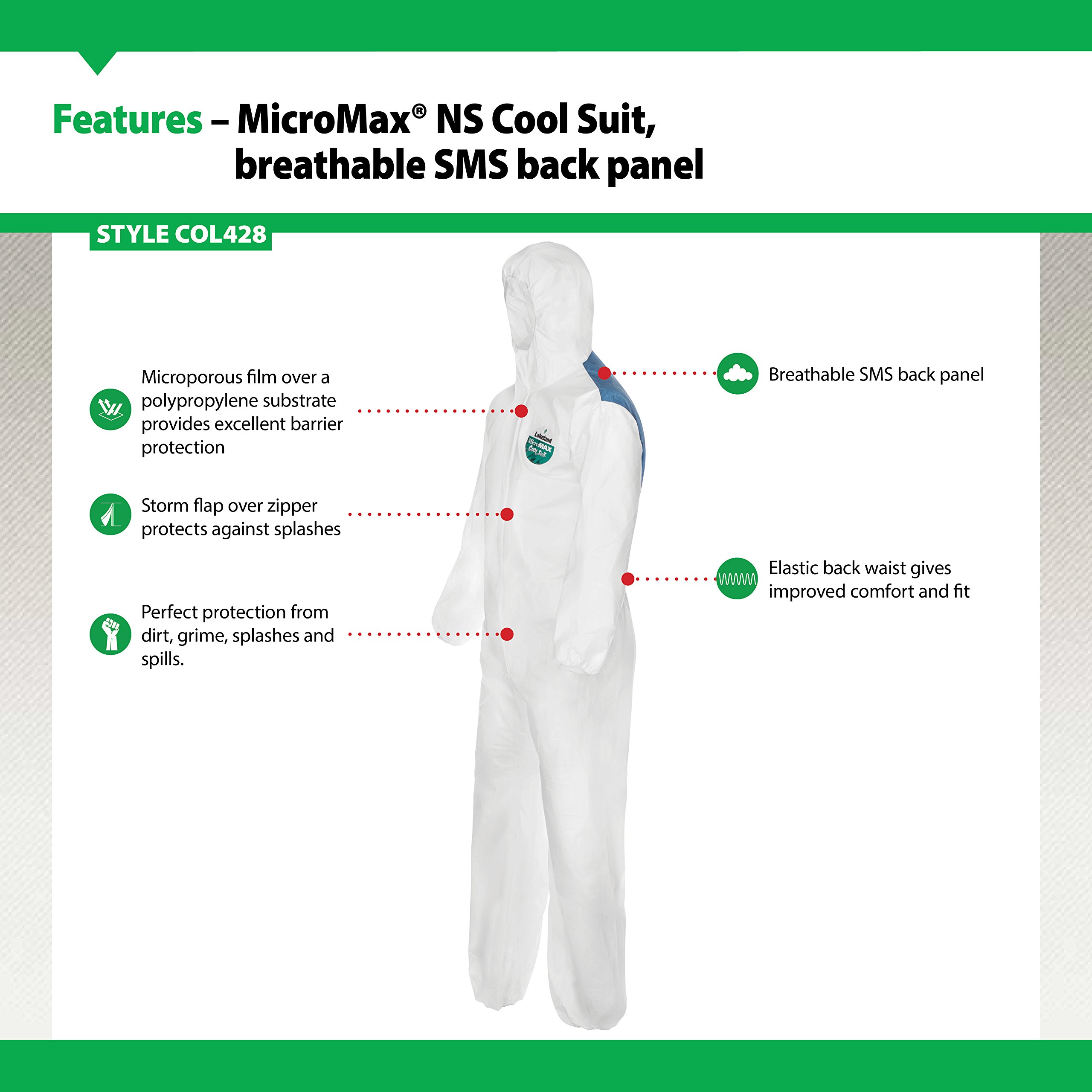 Lakeland MicroMax NS Cool Suit Microporous Disposable Coverall with Hood & Elastic Cuffs - 5XL White (Pack of 25) - Ideal for Industrial Work, Chemical Protection & Hazardous Environments