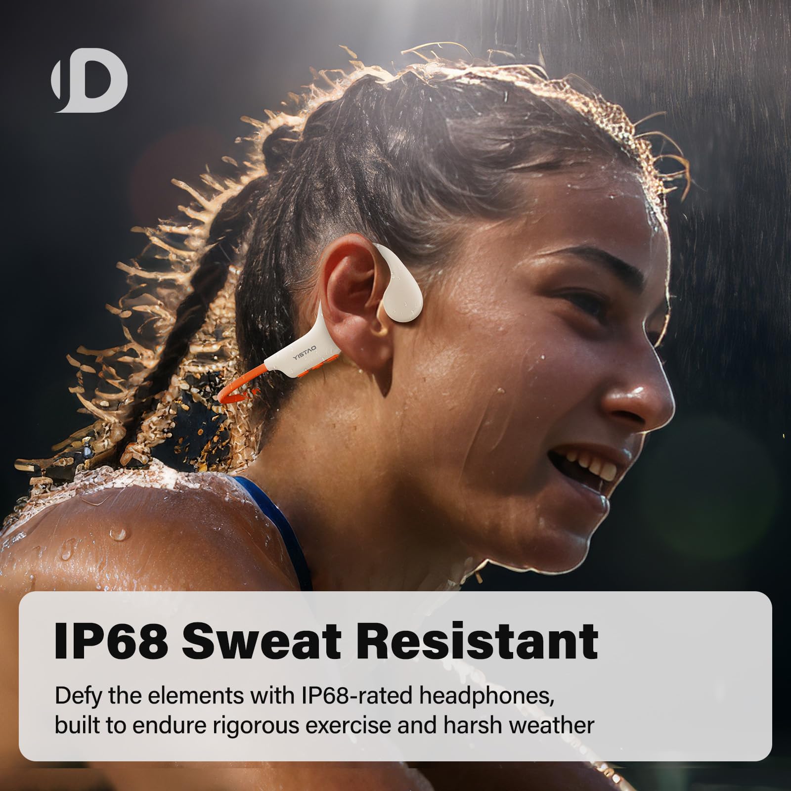 Wireless Bone Conduction Headphones with 32GB MP3 Player, Bluetooth 5.3, 8-Hour Playtime & IP68 Waterproof - Open Ear Design for Running, Cycling, Gym Workouts - Beige Orange Sports Headphones for Outdoor Activities