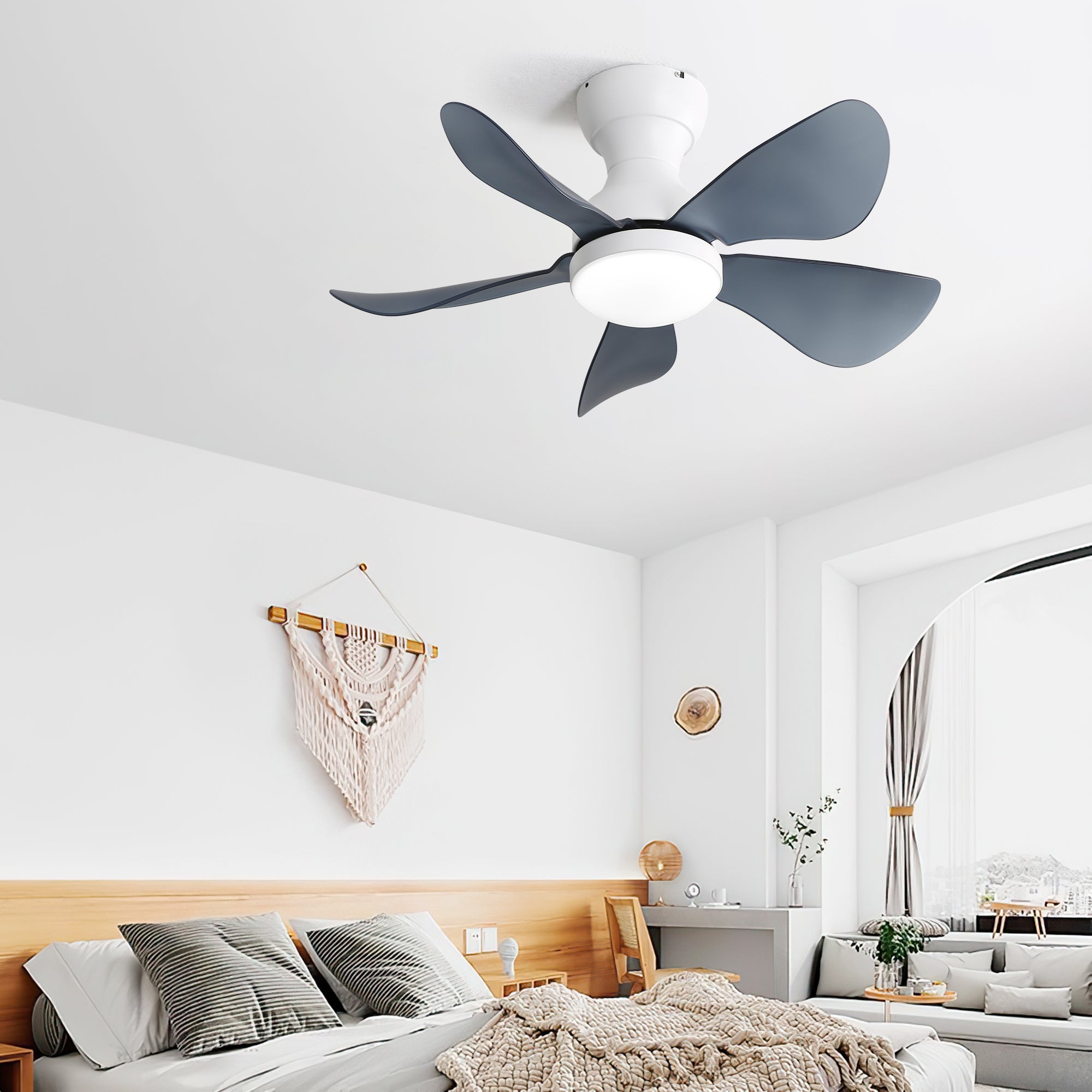 29 Inch Small Ceiling Fan with LED Dimmable Light - Flush Mount, 5 Reversible ABS Blades for Bedroom, Nursery & Office - Quiet, Energy Efficient Cooling Solution