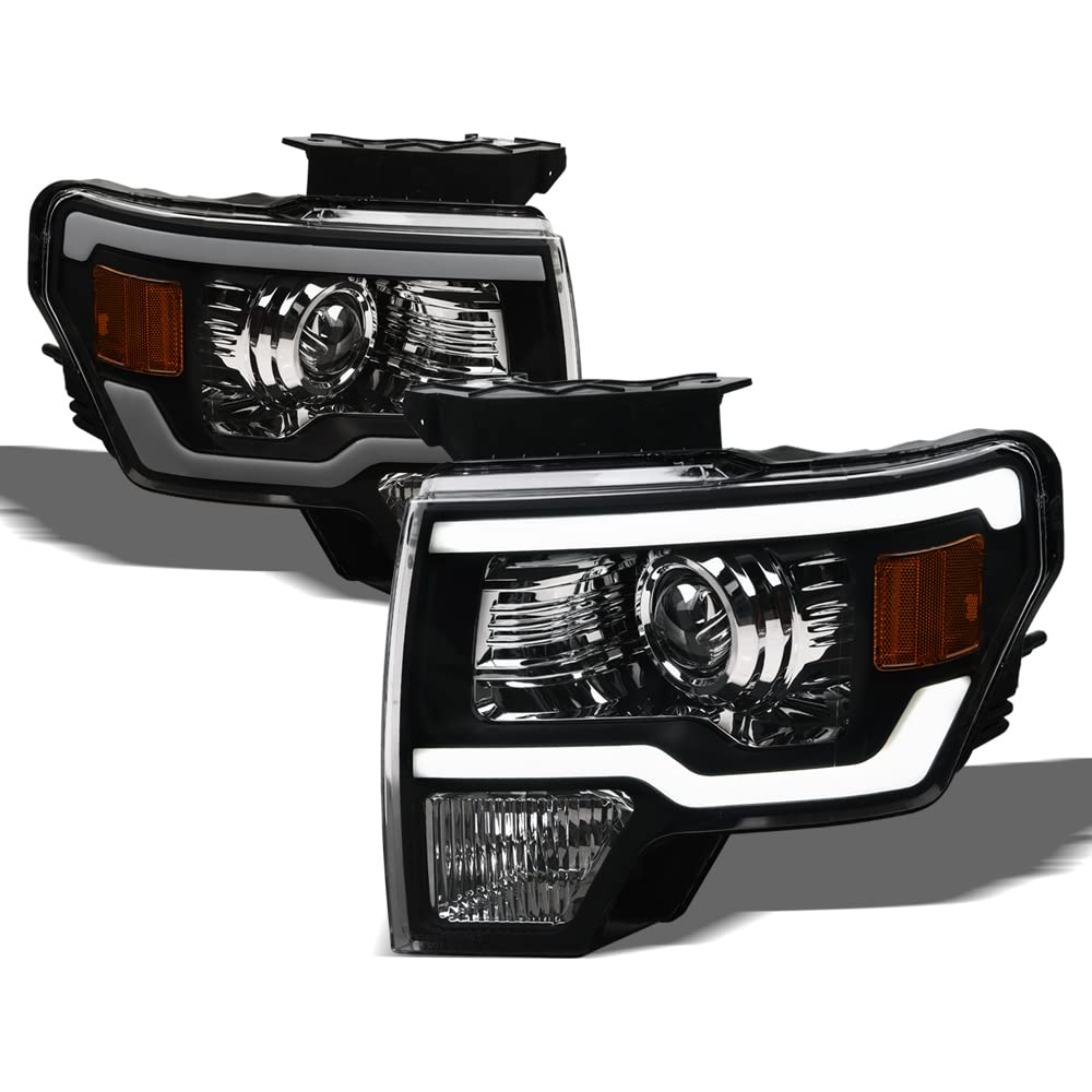 DRL LED Strip Tube Bar Black Housing Projector Headlights Signal Lamps Amber Reflector - Compatible with 2009-2014 Ford F150 Pickup Truck | Upgrade Lighting for Night Driving & Off-Road Adventures