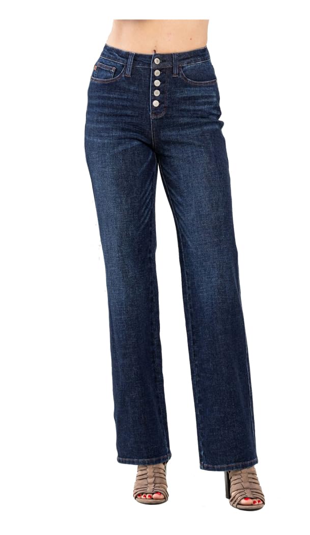 Judy Blue Women's High Waist Button-Fly Straight Jeans 88598 | Comfortable Stretch Denim Pants for Casual Wear, Work & Everyday Outfits