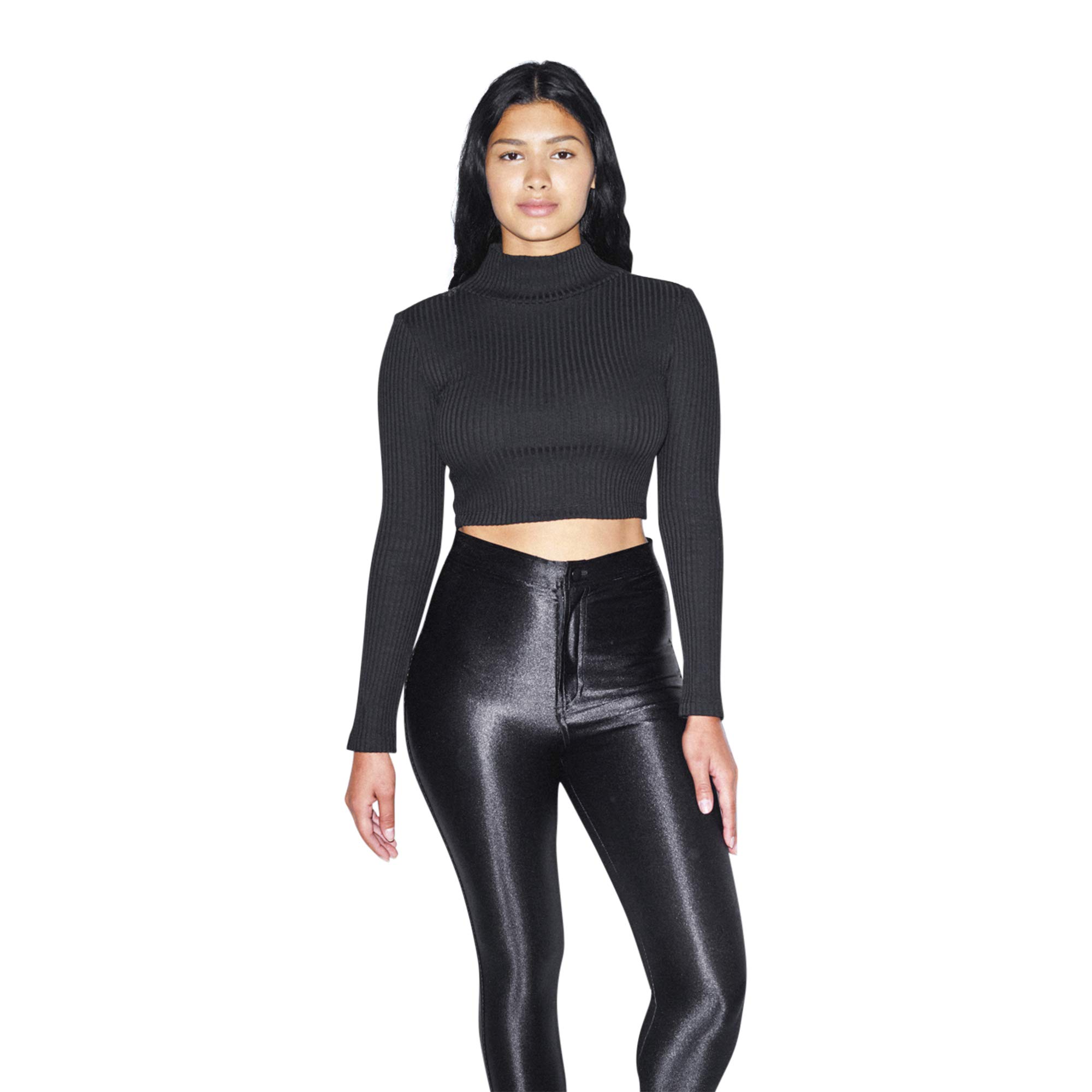 American Apparel Women's Thick Rib Long Sleeve Crop Turtleneck Sweater - Warm Winter Fashion Top for Casual Outfits, Layering & Office Wear