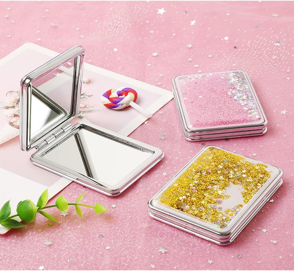 MEPOINT Compact Mirror for Women - 2-Sided Folding Pocket Mirror with 1x/2x Magnification, Bling Quicksand Design, Portable Travel Makeup Mirror for Purse | Perfect for On-the-Go Touch Ups, Travel, and Daily Makeup Routine