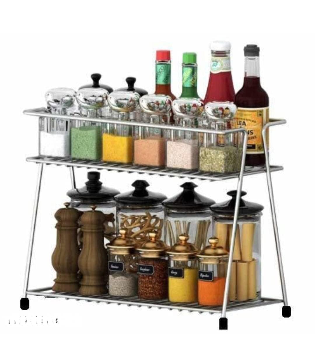 Premium Stainless Steel 2-Tier Kitchen Countertop Organizer Rack - Space Saving Storage Shelf for Spices, Utensils & Cookware - Durable Silver Metal Container Holder for Pantry, Cabinet & Counter Organization