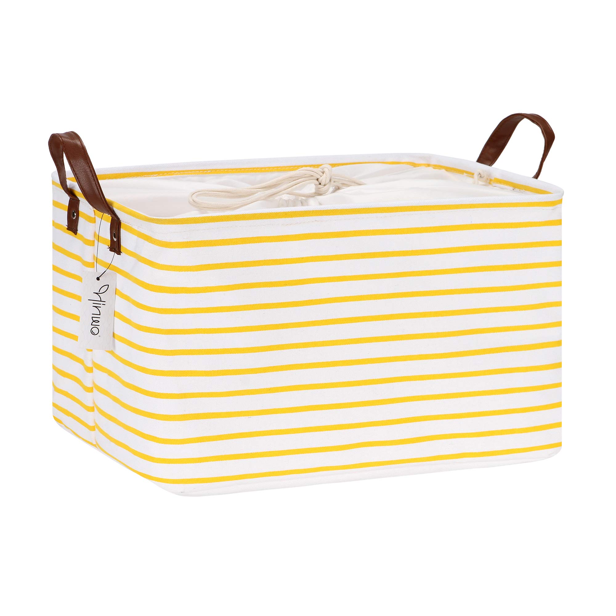 Hinwo 31L Foldable Storage Bins with Handles - Organize Clothes, Blankets & Toys (Yellow Stripe) for Home & Closet