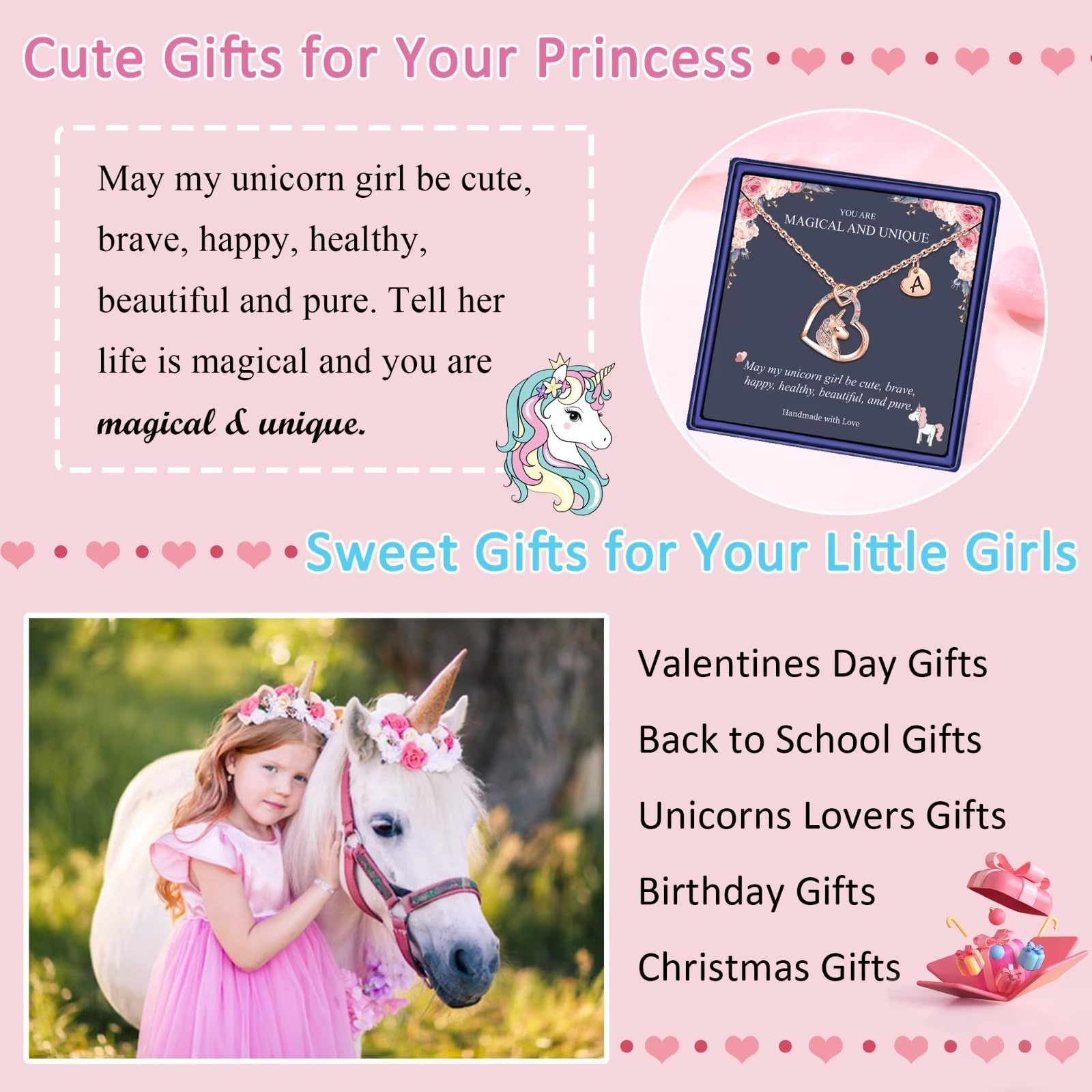STORUP Unicorn Necklace for Girls - Personalized Heart Initial Pendant Jewelry, Perfect Birthday Gift for Kids & Teens | Great for Birthdays, Christmas & Special Occasions