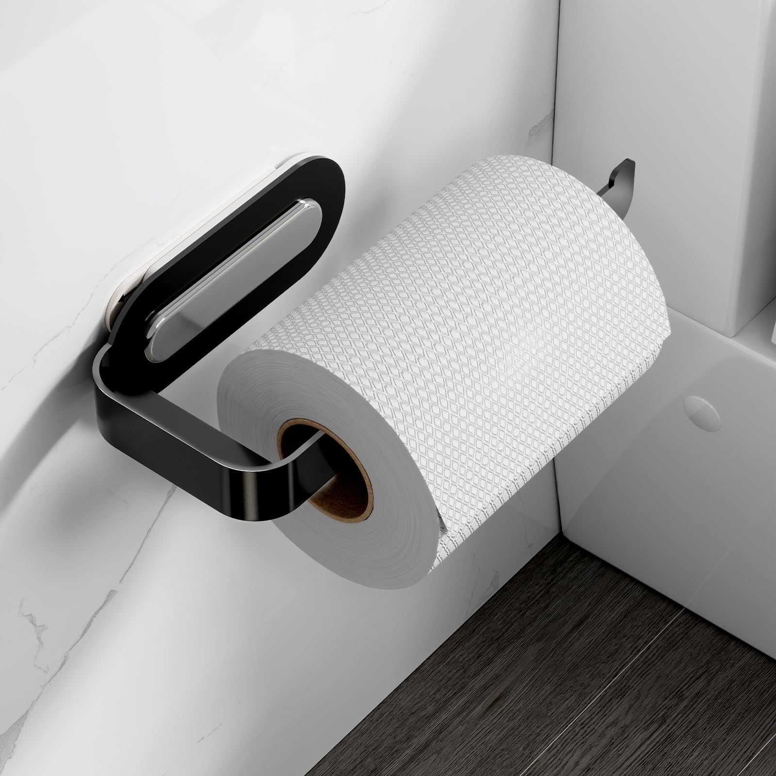 TAILI No Drill Self Adhesive Toilet Paper Holder - Matte Black Stainless Steel Wall Mount Bathroom Organizer for Home, RV & Kitchen | Space-Saving Bathroom Storage Solution