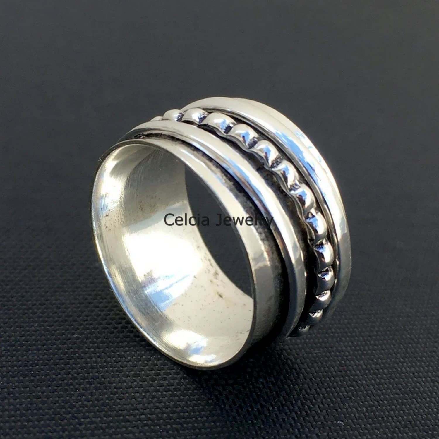925 Sterling Silver Anxiety Spinner Ring for Women & Men - Unisex Fidget Spinner Ring for Stress Relief, Meditation & Yoga - Boho Worry Ring, Thumb Ring - Perfect Mothers Day Gift (Size 7) - Ideal for Anxiety Relief, Office Stress & Mindfulness Practice