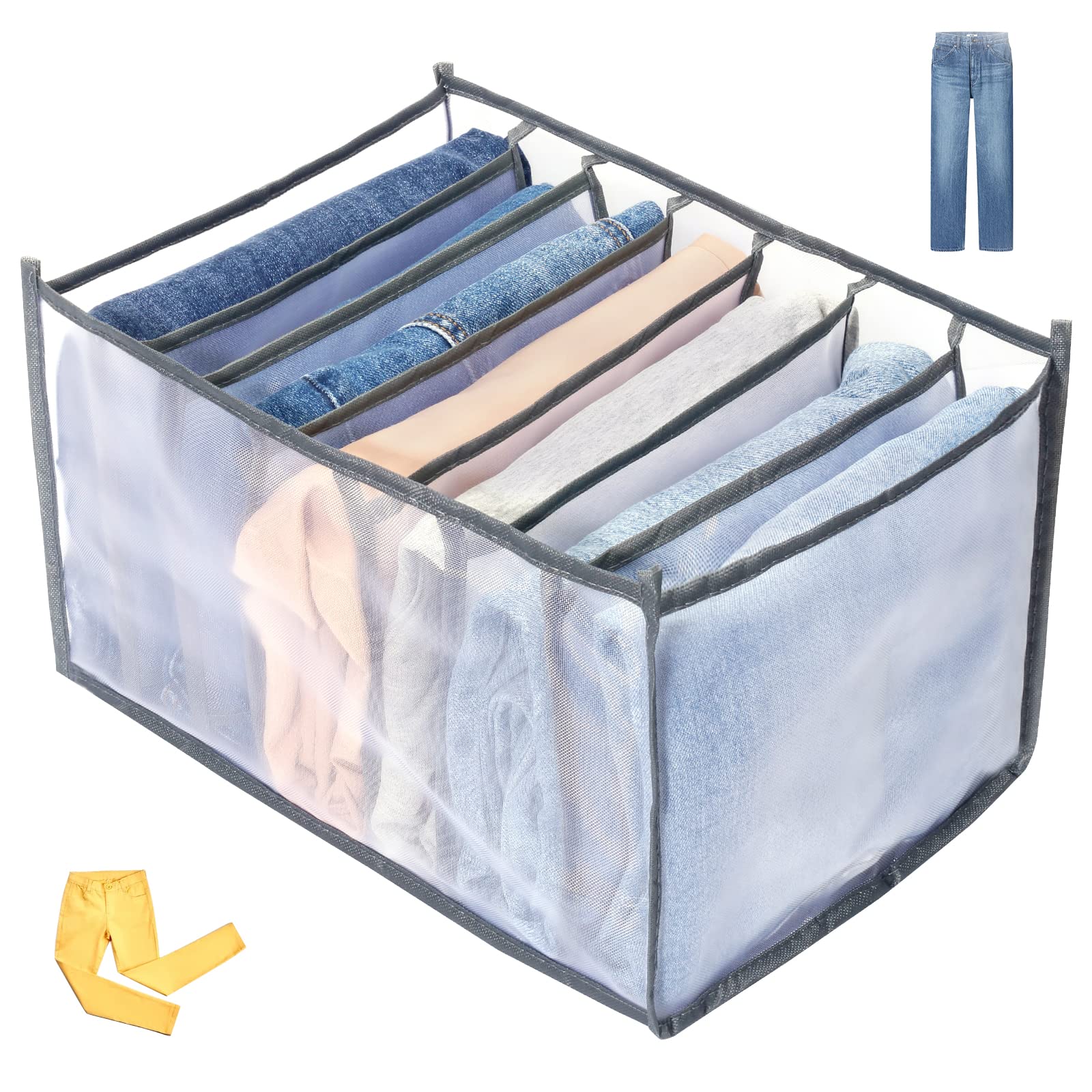 TIGARI Washable Clothes Organizer for Wardrobe - Large Gray Garment Storage Bag for Jeans, Trousers, T-Shirts & Skirts | Space-Saving Folded Clothes Organizer for Home, Travel & Dorm Use