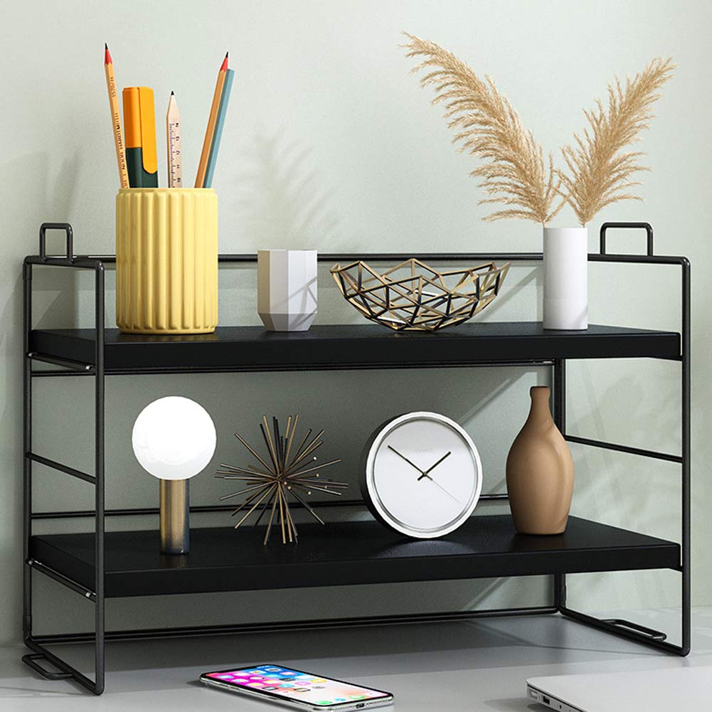 Adjustable Black Desktop Organizer Shelf - Office Storage Rack for Supplies, Books & Stationery | Perfect for Home Office, Study Desk & Workspace Organization