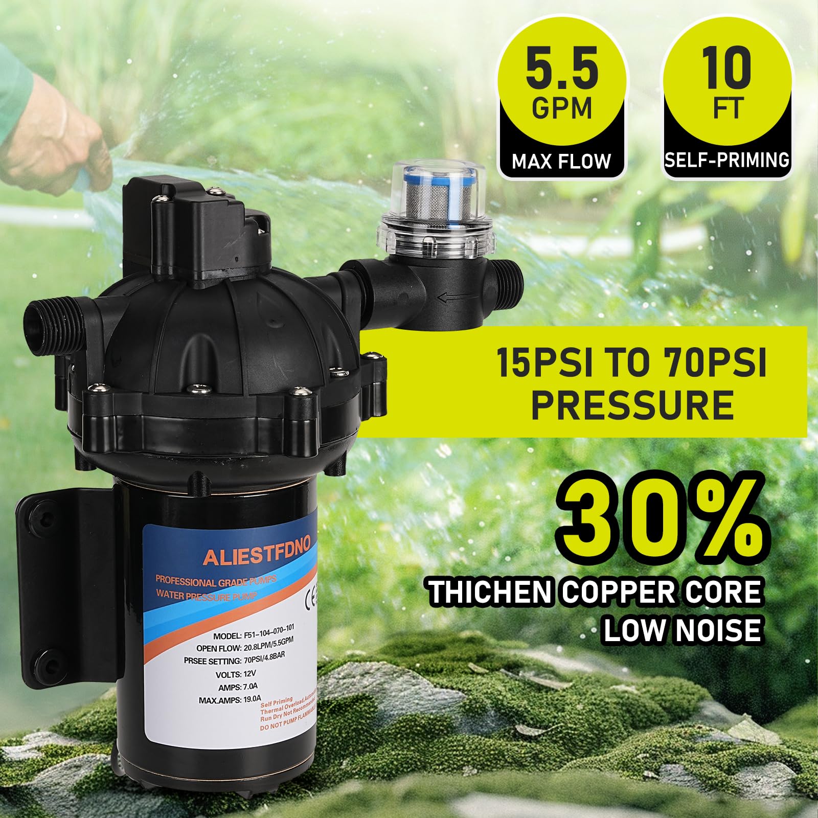 12V DC RV Fresh Water Pump - 6.5GPM 70PSI Heavy Duty Diaphragm Pump with Self-Priming & Pressure Switch for RV, Marine, Camping | Perfect for Caravan Water Systems, Yacht Plumbing & Off-Grid Living