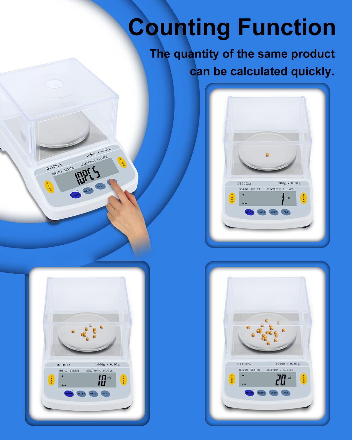 Precision Digital Lab Scale 1000g x 0.01g Accuracy, 10mg Analytical Balance for Laboratory, Kitchen, Jewelry & Industrial Use with LCD Display & Printing Function - Perfect for Scientific Research, Cooking, Pharmacy & Gold Weighing