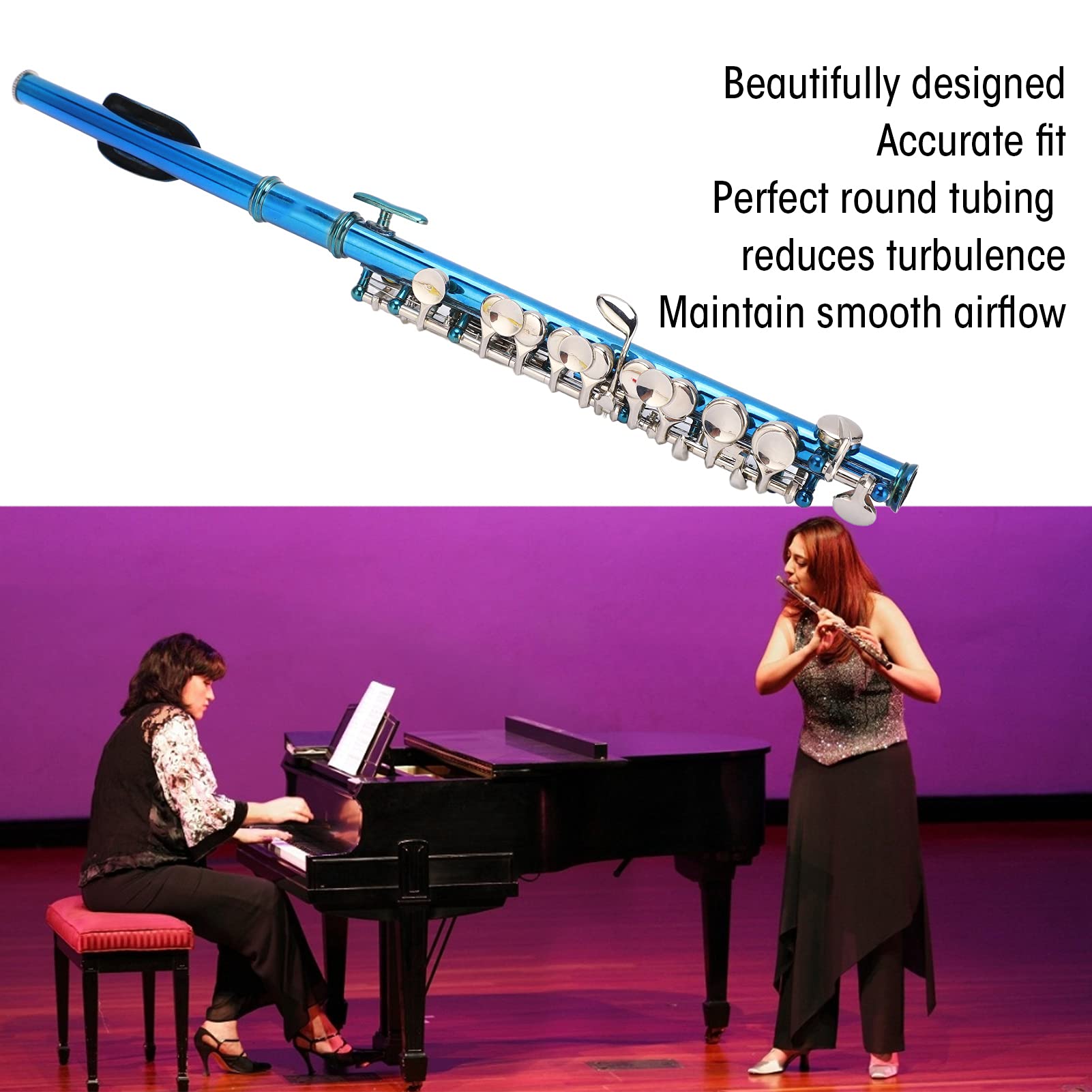 Piccolo Instrument - Blue Key 6-Hole E Key Top Beginner Flute | Perfect for Music Students, Band Practice & Solo Performances