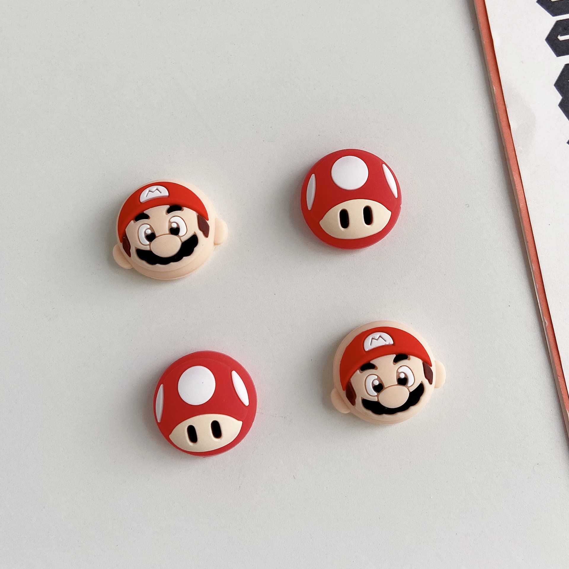 PERFECTSIGHT Cute Thumb Grip Caps for PS5 Controller, PS4, Xbox Series X/S, Xbox One, Switch PRO - 4PCS Soft Rubber 3D Analog Thumbstick Covers with Kawaii Design (Red) - Improve Gaming Comfort & Grip for Long Play Sessions
