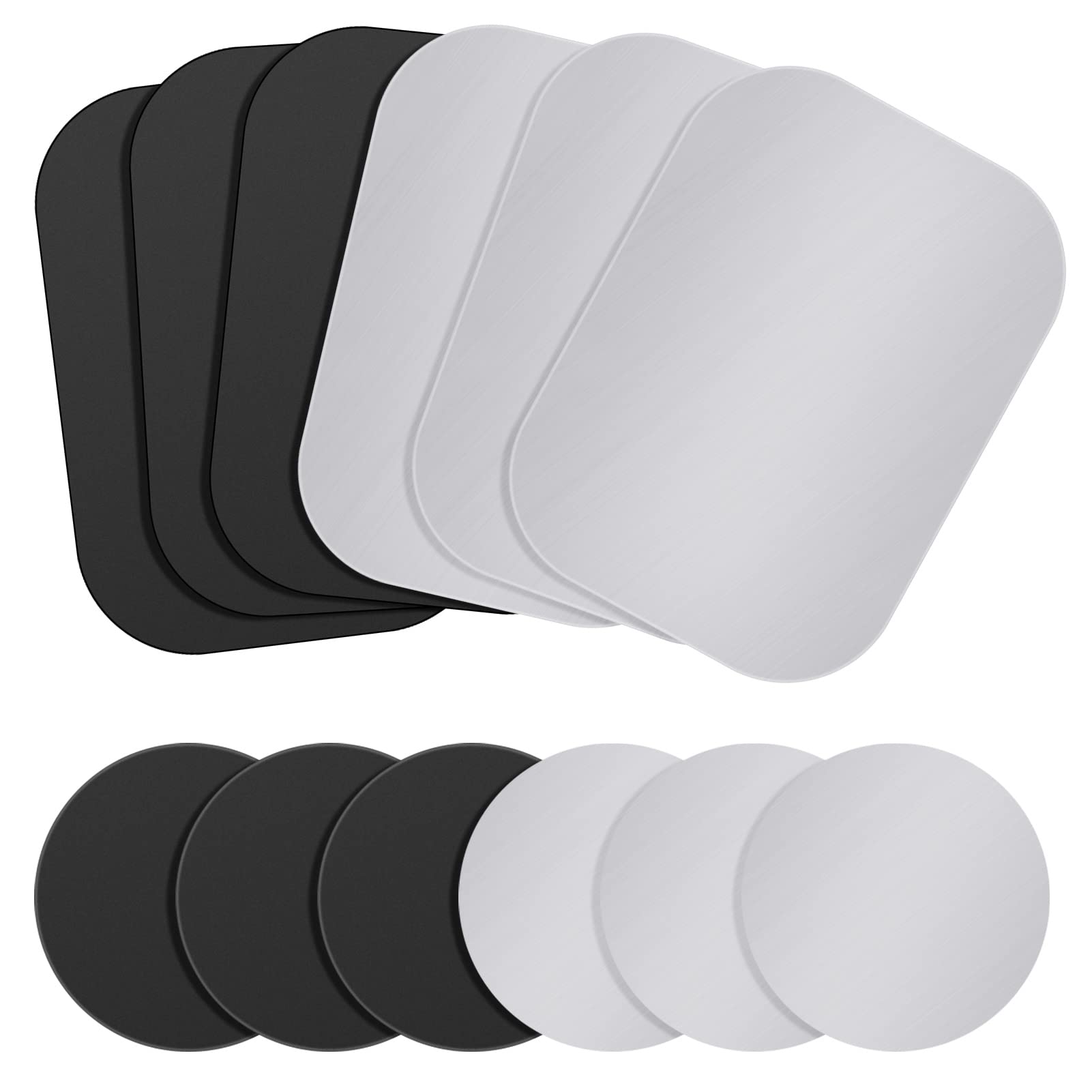 FYY 12-Piece Replacement Mount Metal Plates for Magnetic Car Phone Holder - Extra Strength, Universal Fit for All Magnetic Car Mounts (Black & Silver) | Perfect for Dashboard, Windshield & Air Vent Mounting