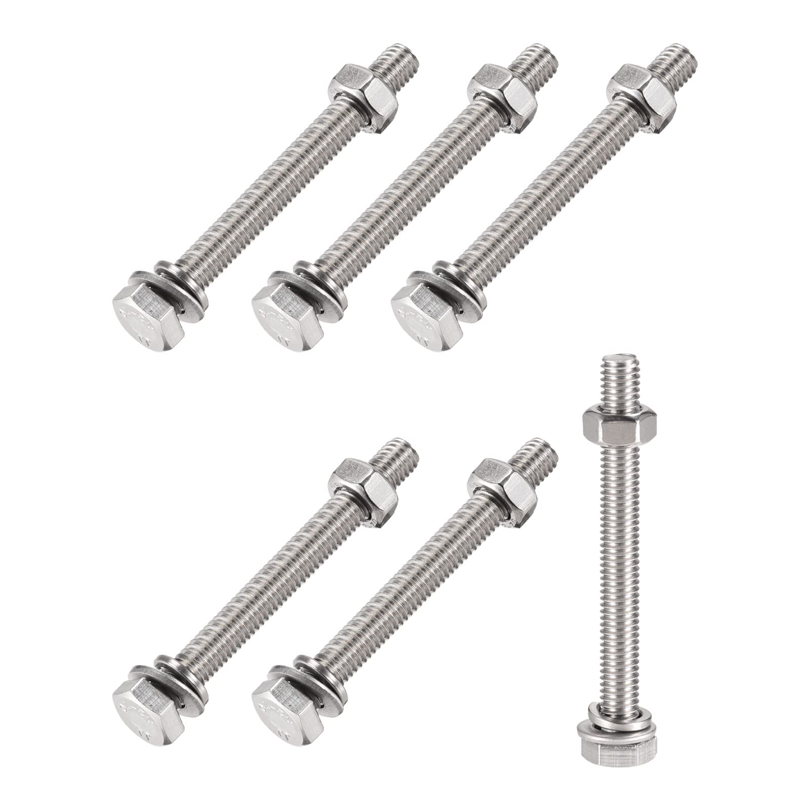METALLIXITY 304 Stainless Steel Hex Head Screws, Bolts, Nuts, Flat & Lock Washers Kit (M6x60mm, 6 Sets) - Durable Fasteners for Home Appliance Repair, Furniture Assembly, and DIY Projects