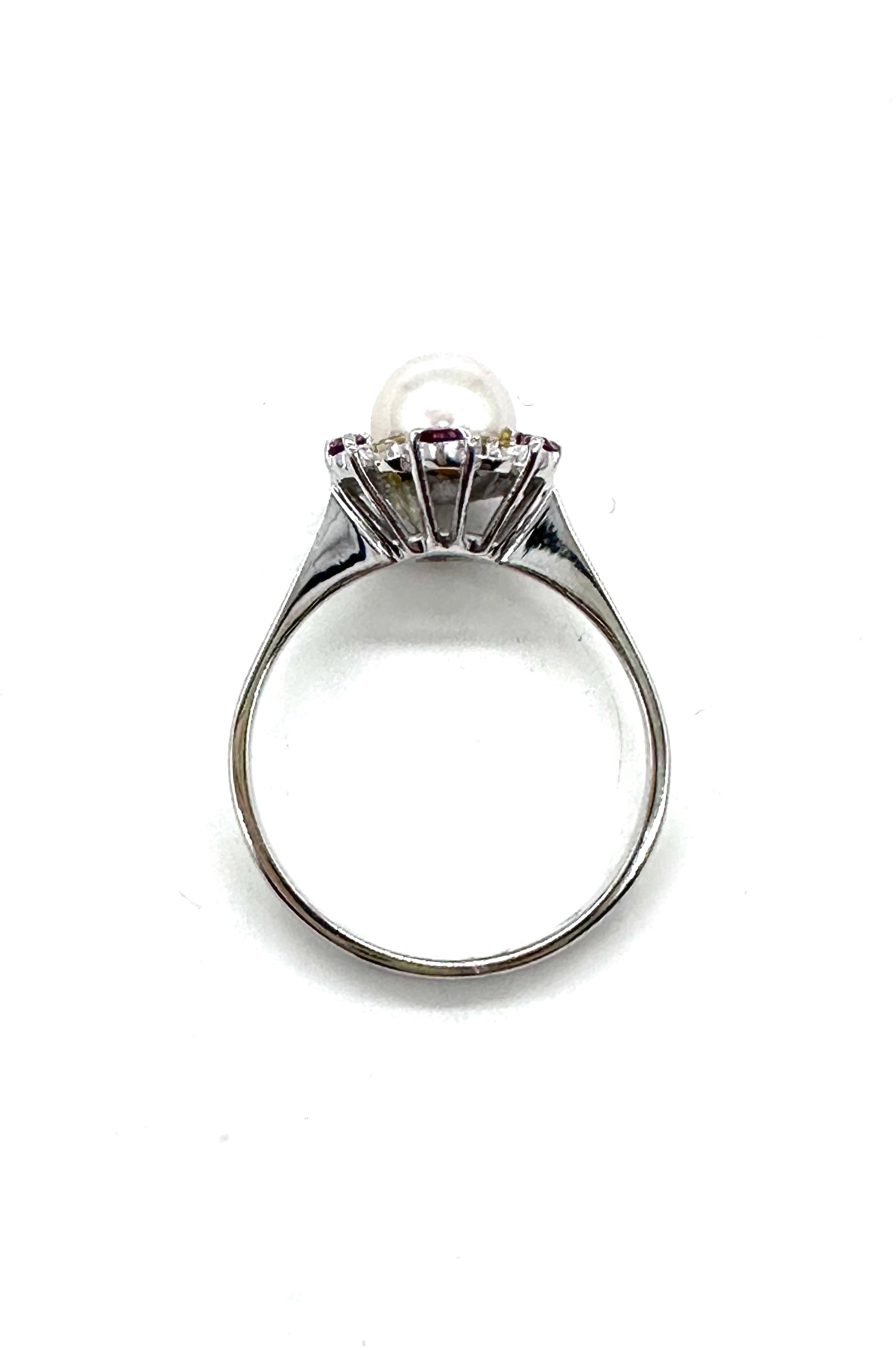 Exquisite Pearl and Ruby Halo Ring – Elegant Vintage Style Jewelry for Women – Perfect for Weddings, Anniversaries & Special Occasions