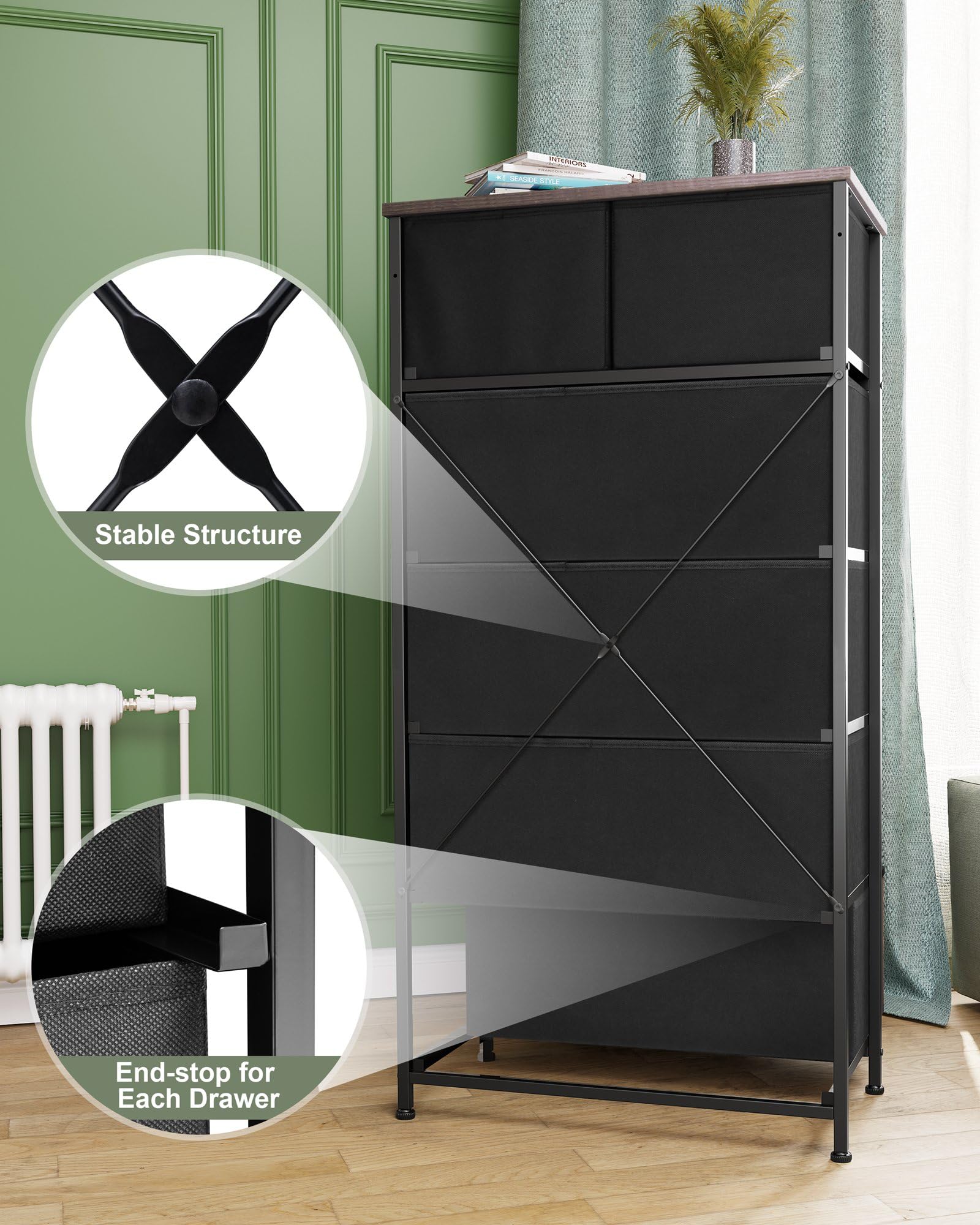 Crestlive Vertical Dresser Storage Tower - 6 Drawer Organizer for Bedroom & Closet