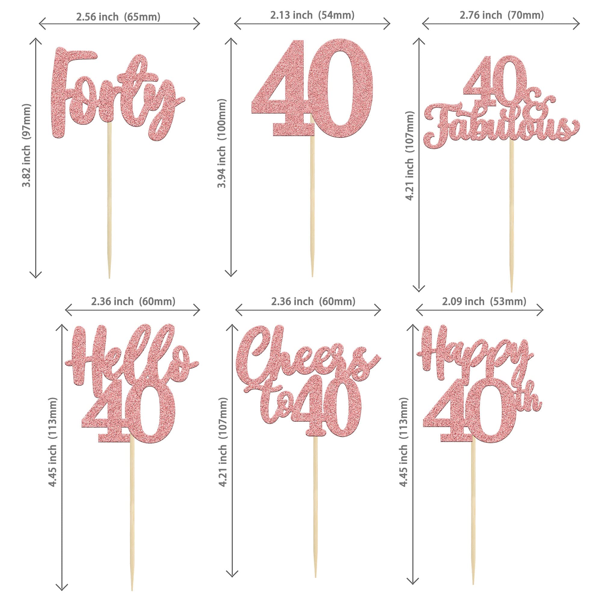 36Pcs Rose Gold Glitter 40th Birthday Cupcake Toppers - Hello 40 Cupcake Picks, Forty Cheers to 40 Fabulous Cake Decorations for Wedding Anniversary Party Supplies (Perfect for 40th Birthday Celebrations, Milestone Parties & Cake Decorating)