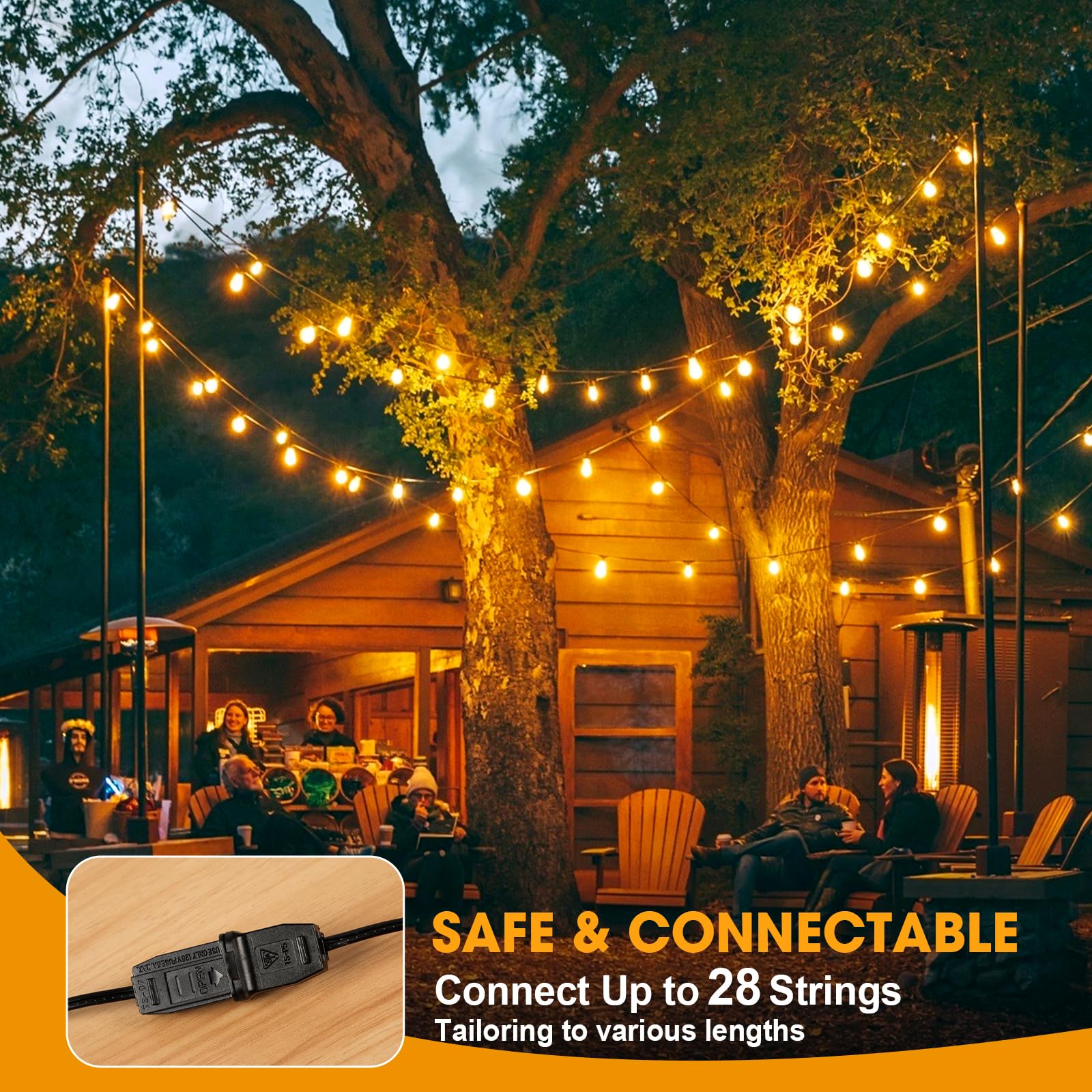 50FT Commercial Grade LED Outdoor String Lights - 17 Shatterproof Waterproof S14 Replaceable Bulbs (Includes 2 Spare) - 2700K Warm White for Patio, Yard, Garden, Porch & Deck Decor - Perfect for Outdoor Parties, Weddings & Backyard Lighting