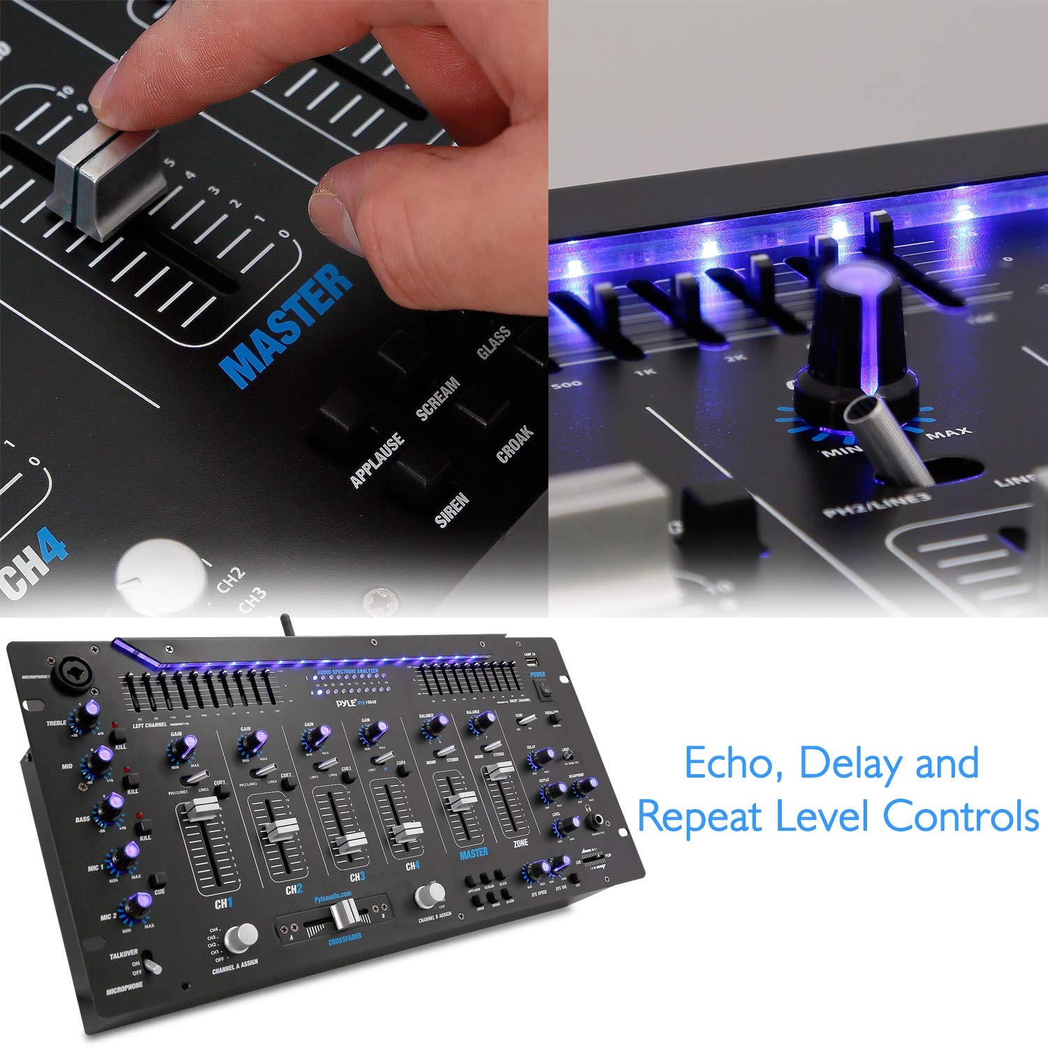 Pyle 6 Channel Bluetooth DJ Mixer Controller - Professional Digital Audio Mixing System with LED Illumination, Speed Control & 5U Rack Mount (PYD1964B) - Perfect for DJ Studios, Live Performances & Home Recording