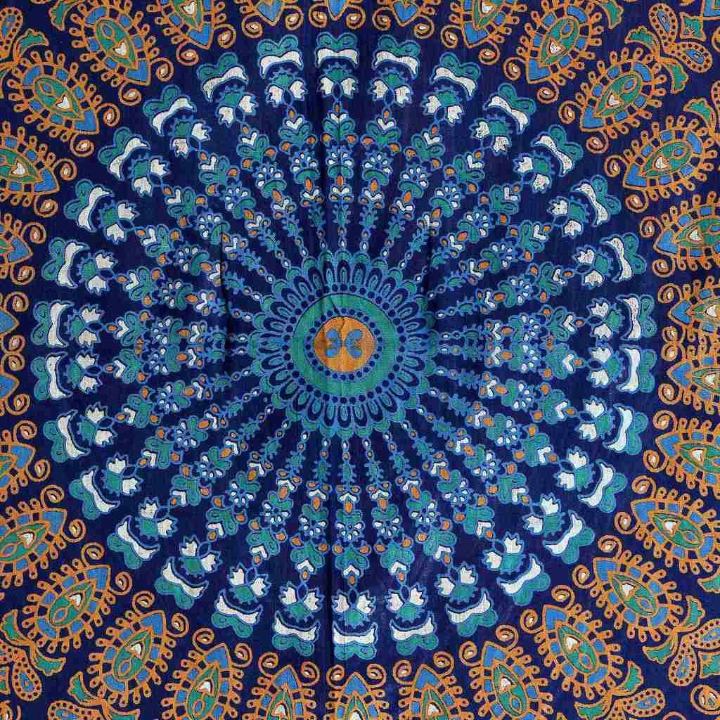 Blue Mandala Tapestry Queen Size - Cotton Printed Bohemian Wall Hanging for Bedroom Decor, Ethnic Throw Blanket, Room Divider & Wall Art | Perfect for Yoga Studios, Dorm Rooms & Meditation Spaces