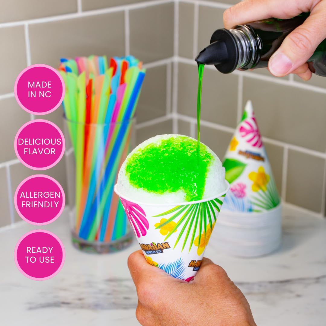 Premium Hawaiian Shaved Ice Machine S900A with 6 Flavor Snow Cone Syrup Kit - Includes Paper Cups, Spoon Straws & Bottle Pourers for Easy Serving - Perfect for Parties, Events & Home Use