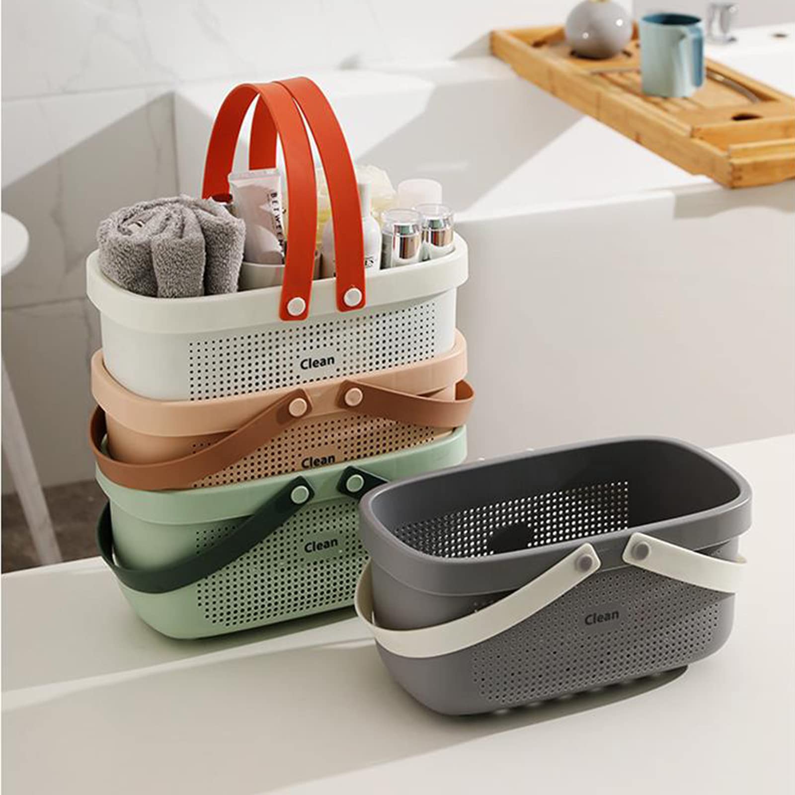 JiatuA Plastic Storage Basket with Handle - Portable Shower Caddy & Organizer Bin for Bathroom, Kitchen, Dorm Room, Bedroom - Gray | Perfect for Organizing Toiletries, Cleaning Supplies & Household Items