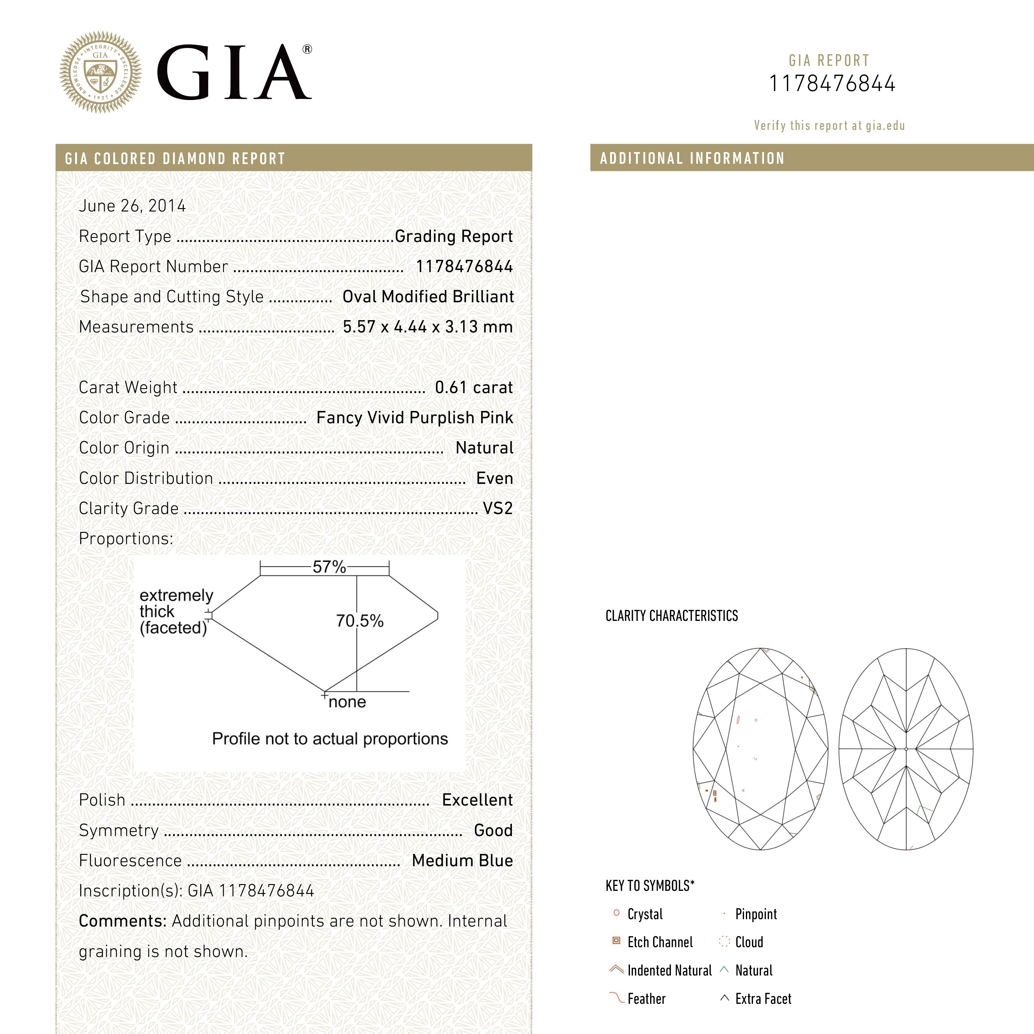 0.61ct GIA Certified VS2 Fancy Vivid Purplish Pink Oval Cut Diamond - 5.57x4.44x3.13mm | Engagement Ring, Anniversary Gift, Luxury Jewelry