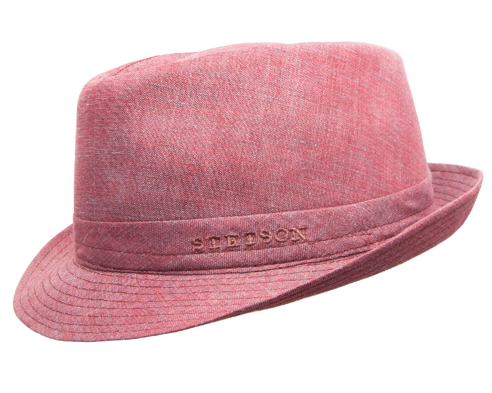 Stetson 'Geneva' Red Linen Trilby Hat for Men - Classic Summer Fedora for Outdoor Events, Weddings & Casual Wear