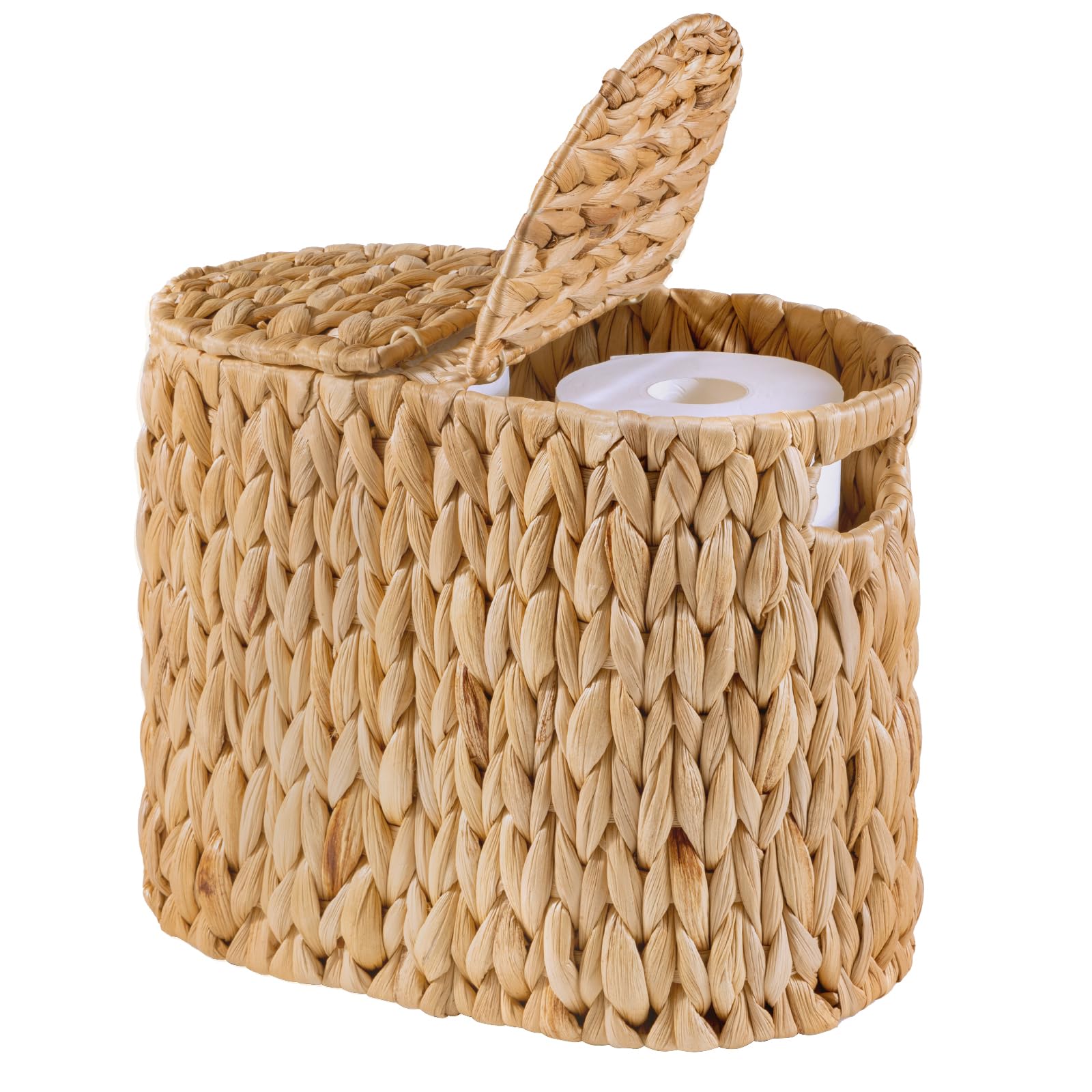 ELONG HOME Water Hyacinth Wicker Toilet Paper Holder with Lid - Bathroom Tissue Storage Basket for 4 Rolls | Stylish & Functional Bathroom Organizer for Home, Apartment, or Office