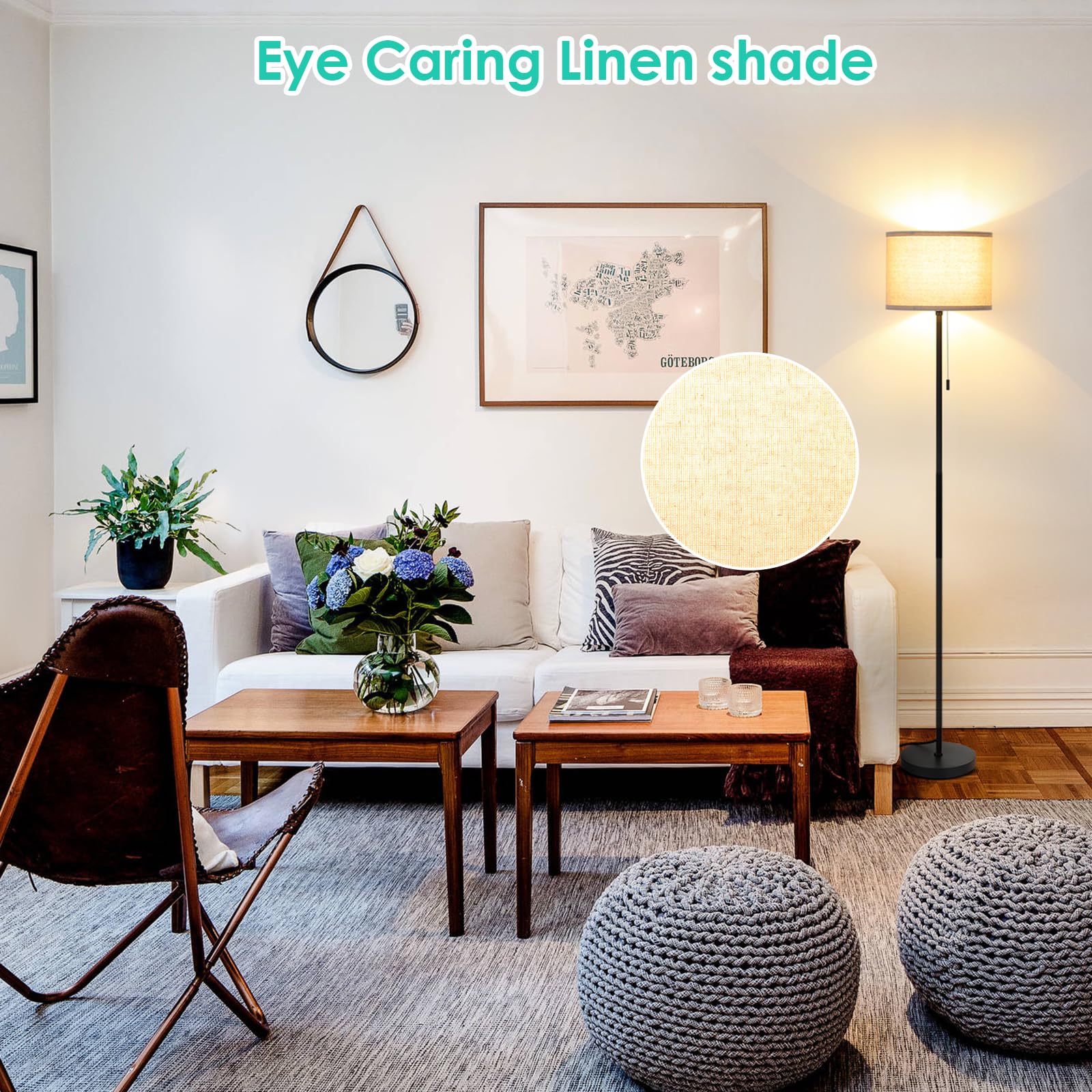FOLKSMATE Modern LED Floor Lamp - Adjustable Standing Light for Living Room, Bedroom, Office & Reading | Black Pole Design (Bulb Not Included) | Perfect for Night Reading, Home Decor & Workspace Lighting