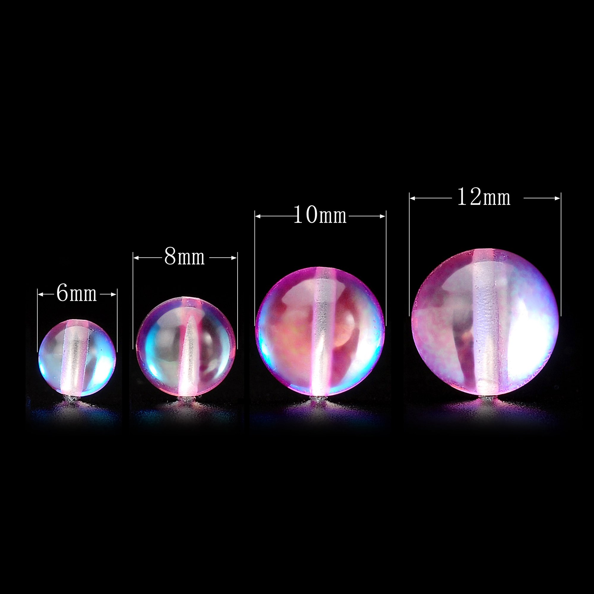 Pink Round Moonstone Crystal Glass Beads for Jewelry Making - 12mm Aura Iridescent Beads (1 Strand) - Perfect for Necklaces, Bracelets & DIY Craft Projects