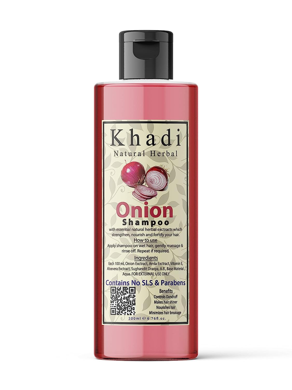 Khadi Natural Herbal Onion Shampoo for Hair Growth & Anti-Dandruff | Strengthens Hair with Amla, Aloe Vera & Vitamin E | 200ml | Perfect for Daily Hair Care & Scalp Nourishment