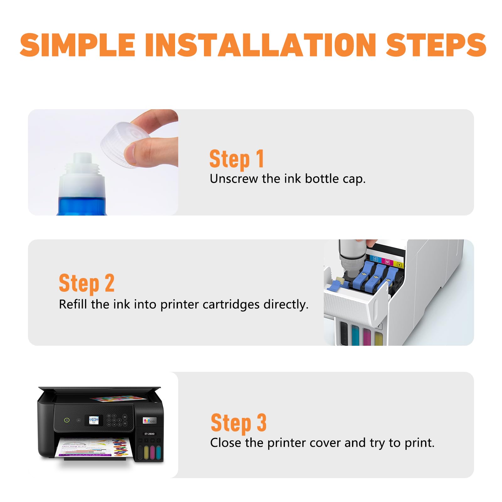 Hewha 664 Ink Refill Kit - 4 Bottles for Epson ET/L Series Printers - Home & Office Use