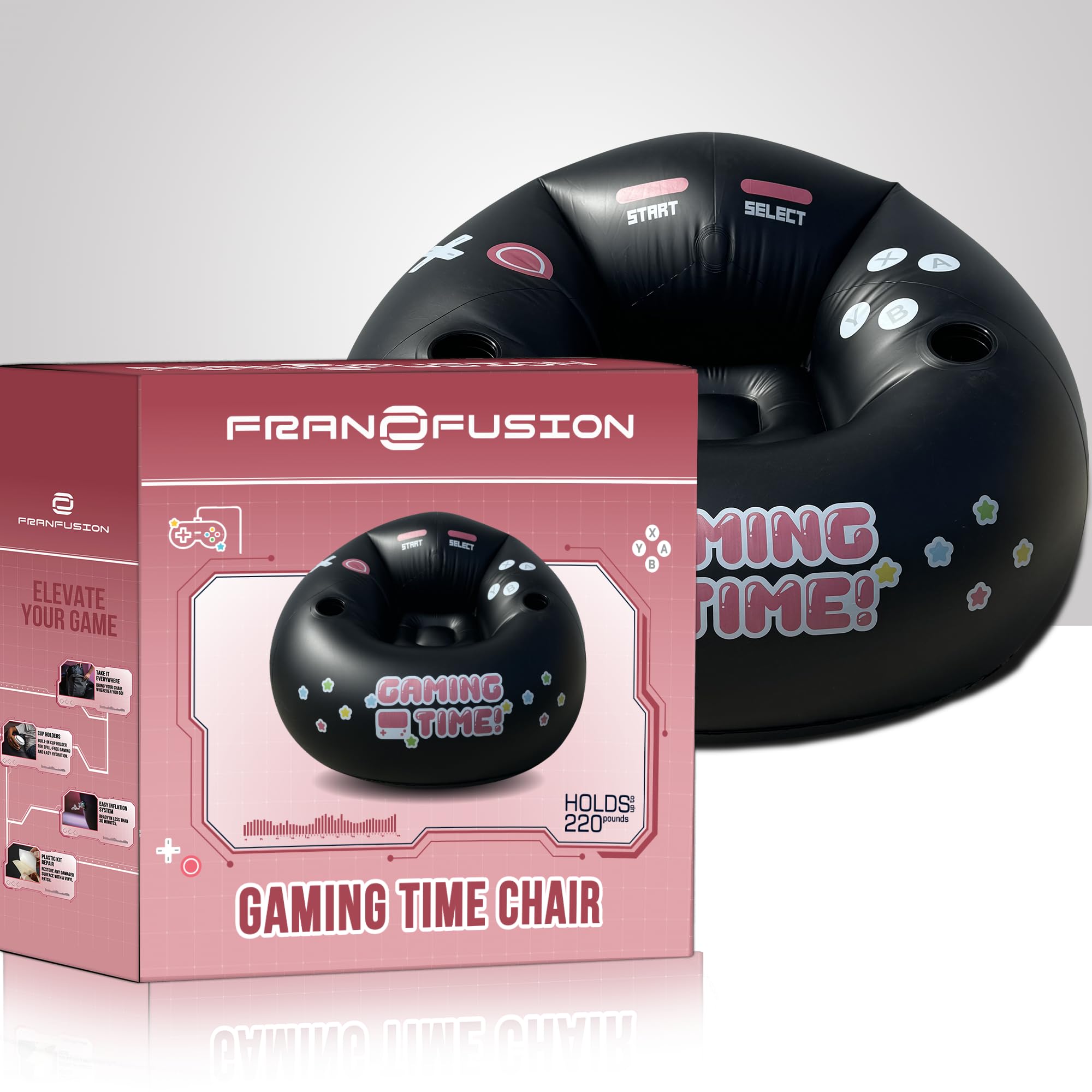 Inflatable Gaming Chair for Kids & Teens - Comfortable Bean Bag Chair with Cup Holders & Side Pocket - Ergonomic Gaming Seat for Boys & Girls Ages 4-12 - Perfect for Bedroom, Game Room & Dorm Decor