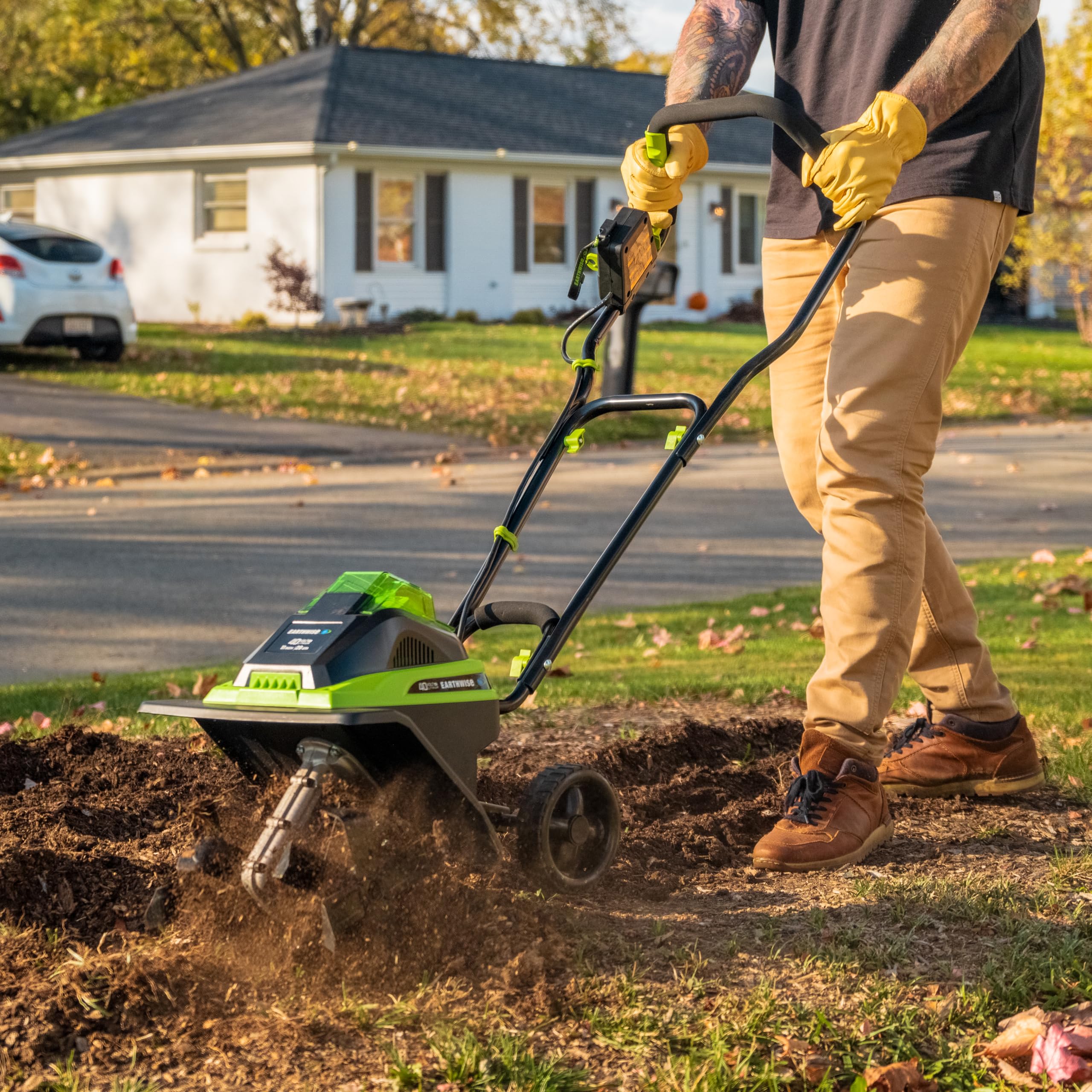 Earthwise ALM TC70040EW 40V Cordless Electric Tiller/Cultivator - 11 Inch Garden Tool with 4Ah Lithium-Ion Battery & Charger - Green Power Equipment for Lawn, Yard & Soil Cultivation - Perfect for Home Gardening, Landscaping & Farm Use